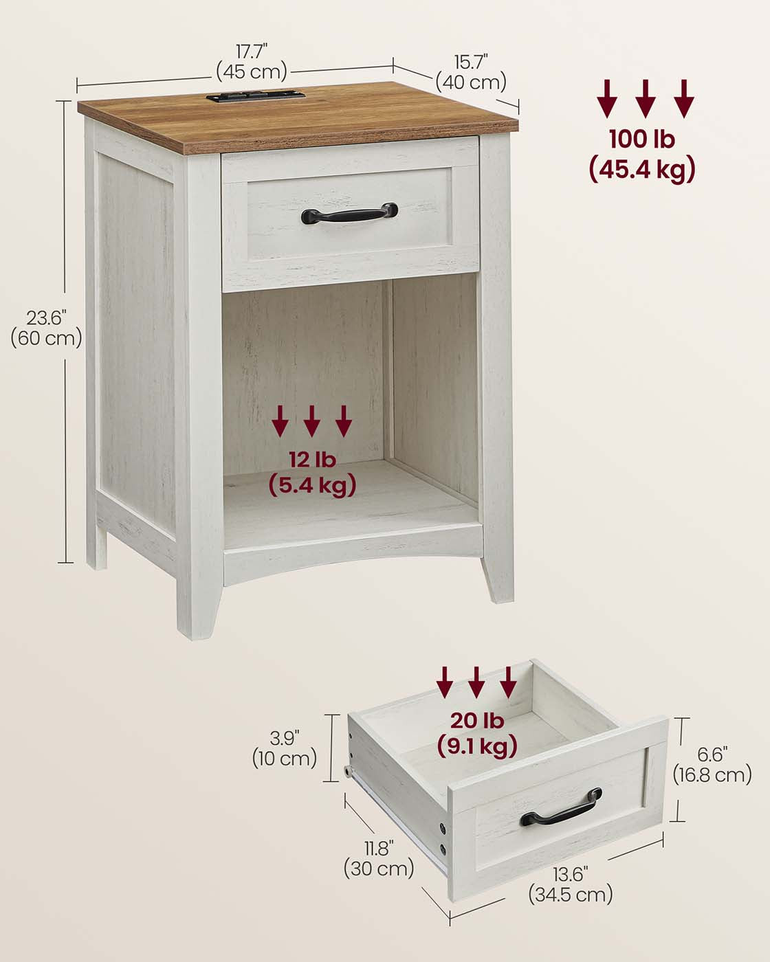 Farmhouse Nightstand with Charging Station