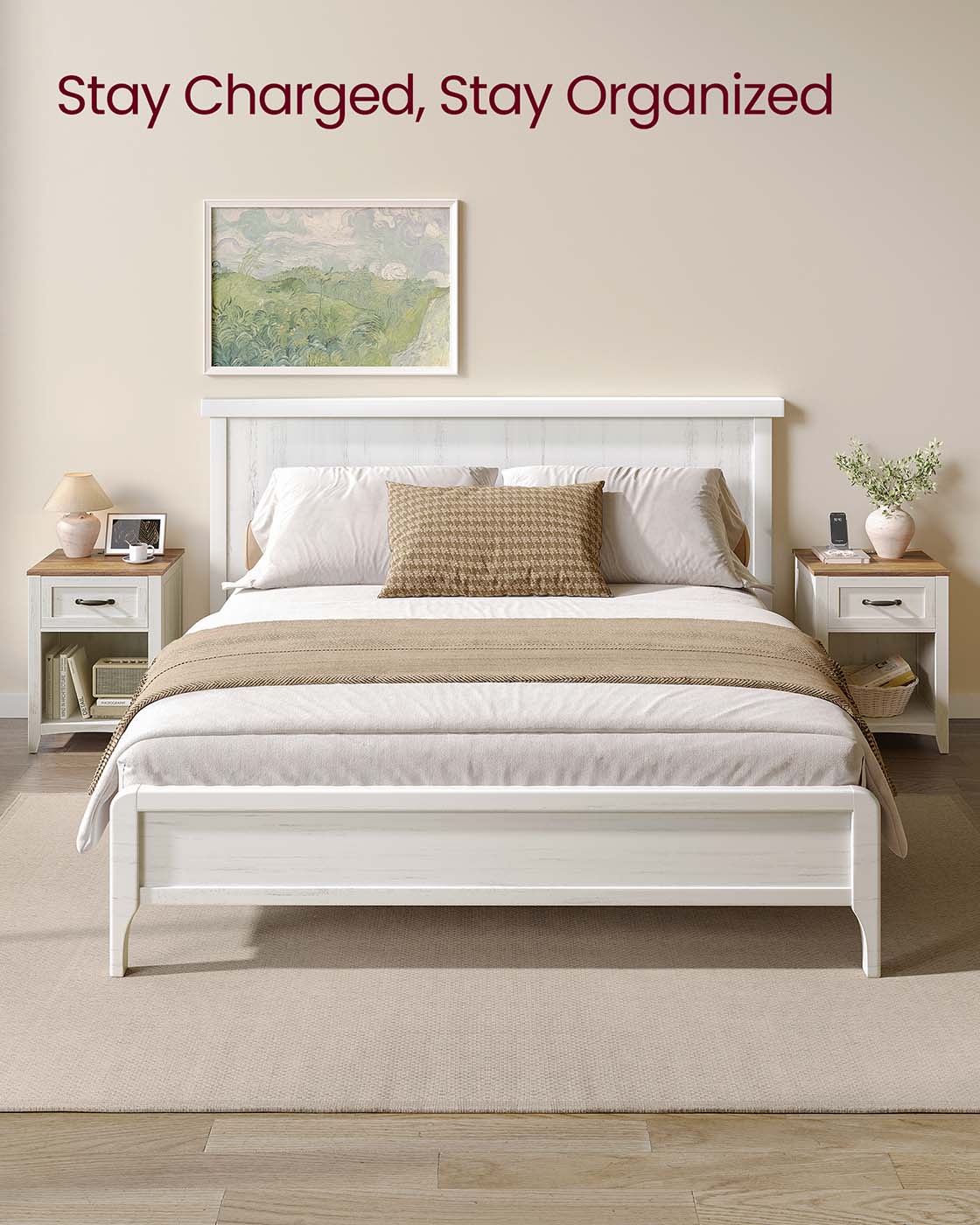 Farmhouse Nightstand with Charging Station