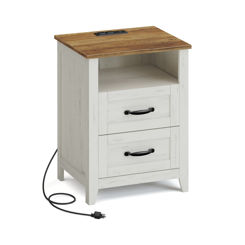 LIRY Collection - Farmhouse Nightstand with Charging Station