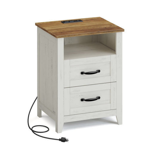 LIRY Collection - Farmhouse Nightstand with Charging Station