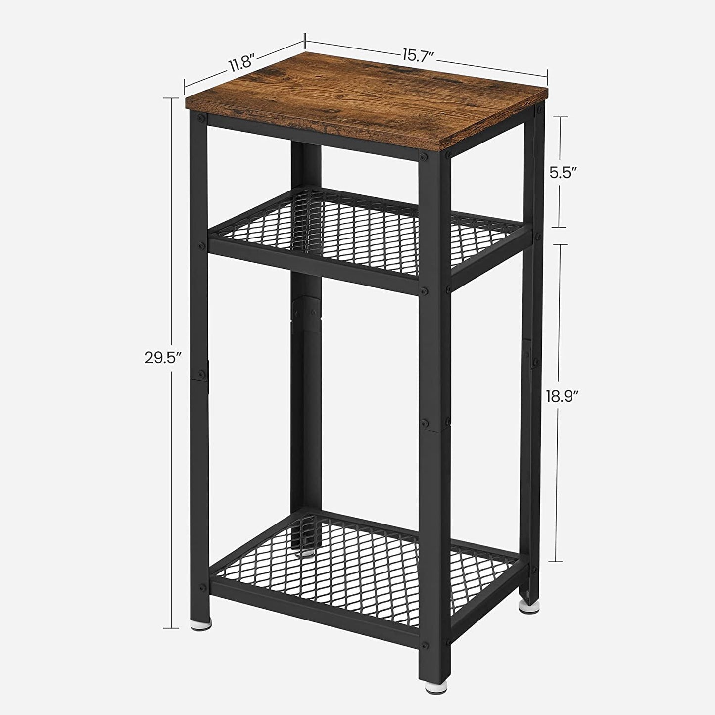 3-Tier Tall Side Table with 2 Mesh Storage Shelves