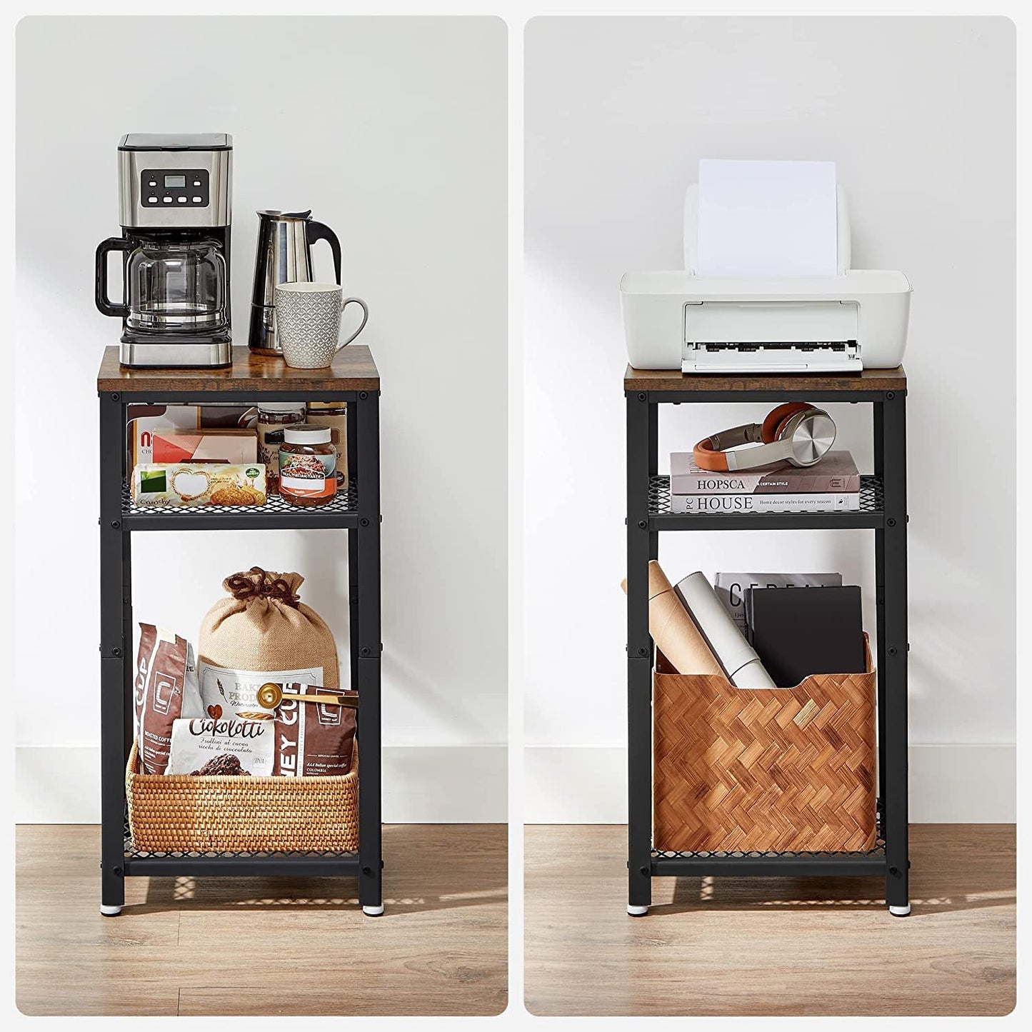 3-Tier Tall Side Table with 2 Mesh Storage Shelves