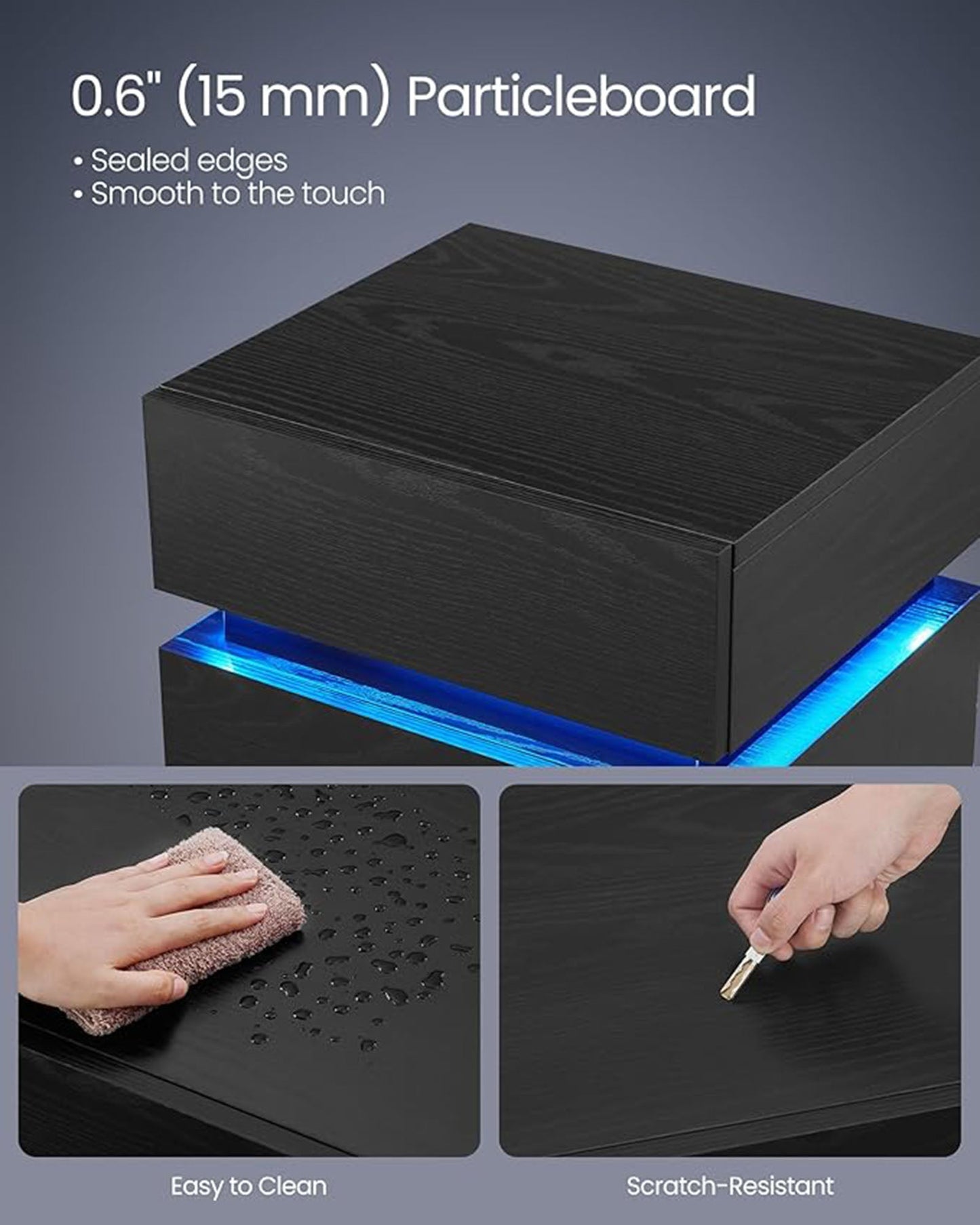 Nightstands with LED Lights, Set of 2