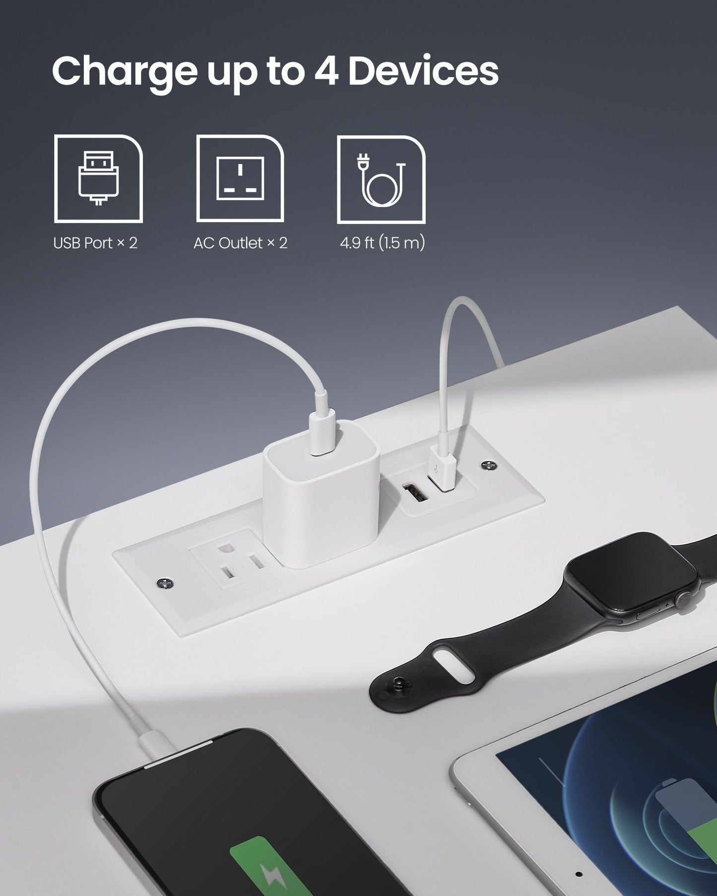 Set of 2 LED Nightstands with Charging Station, Adjustable Colors, 2 AC Outlets, 2 USB Ports, Bedside Tables, Side Tables with Drawer, 13.8 x 15.7 x 21.7 Inches, Cloud White