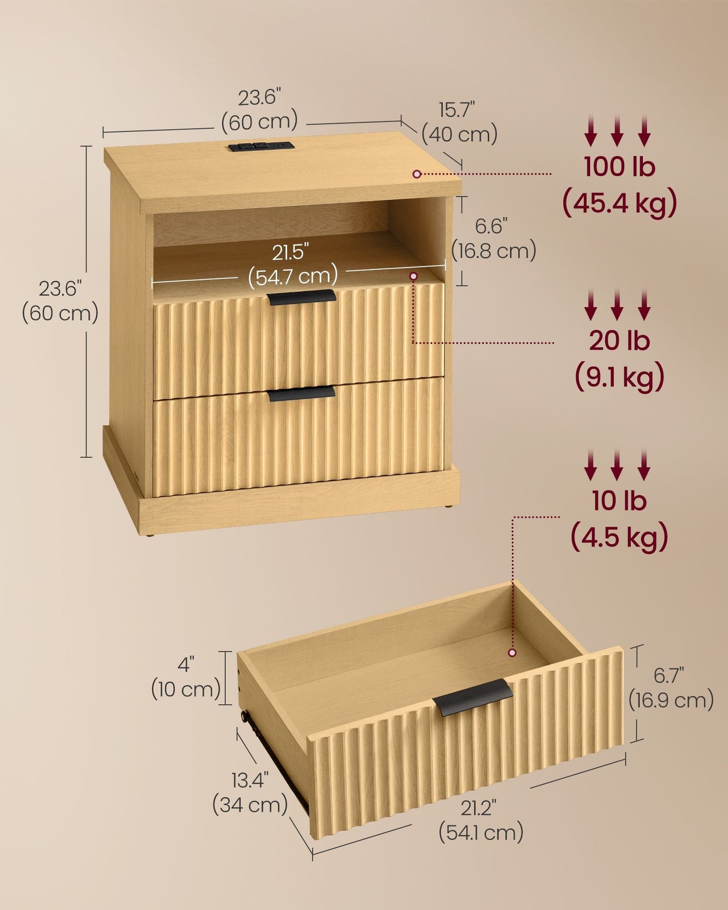 MAXE Collection - Set of 2 Nightstands with Charging Station