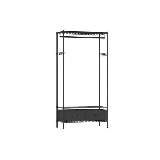 Clothes Rack with Mesh Shelf and 2 Fabric Drawers
