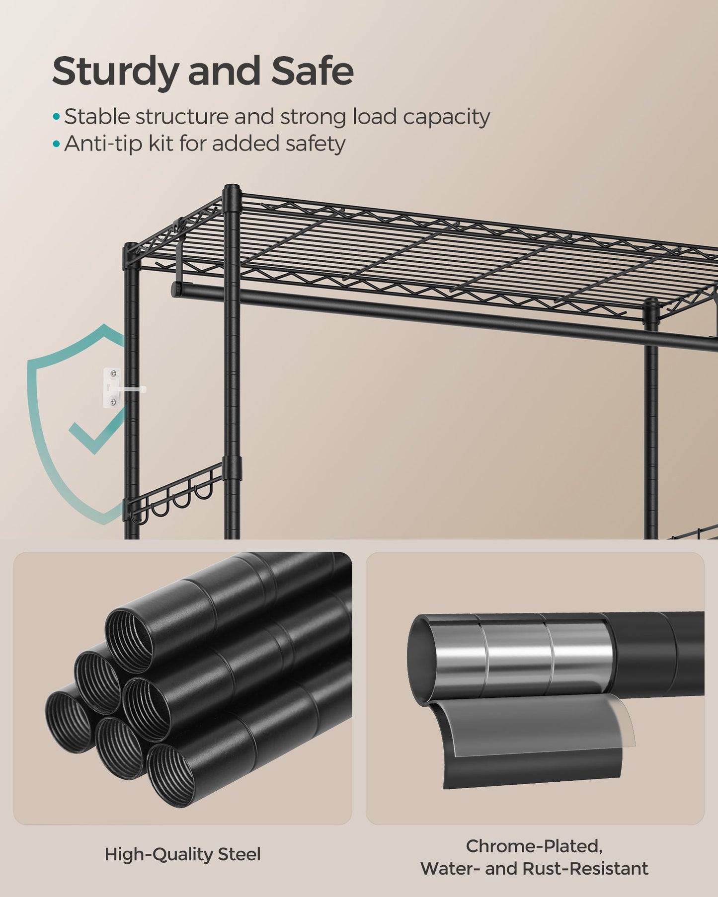 Clothes Rack with Mesh Shelf and 2 Fabric Drawers