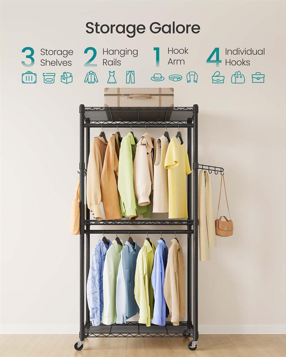 Heavy-Duty Rolling Clothes Rack
