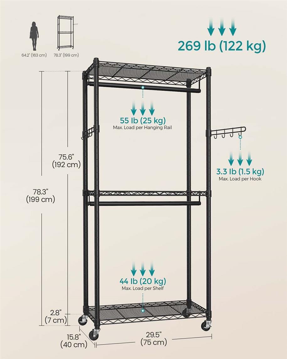 Heavy-Duty Rolling Clothes Rack