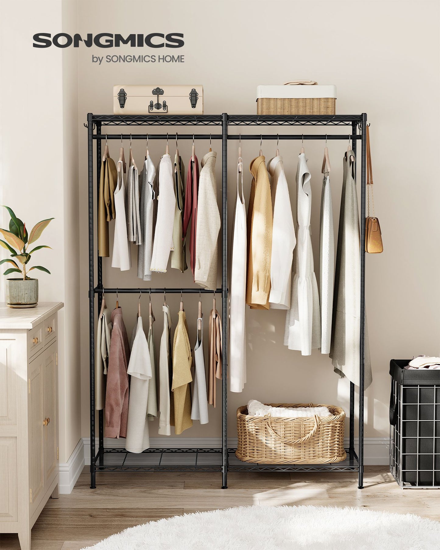 Metal Clothing Rack with Adjustable Shelves and Hanging Rails