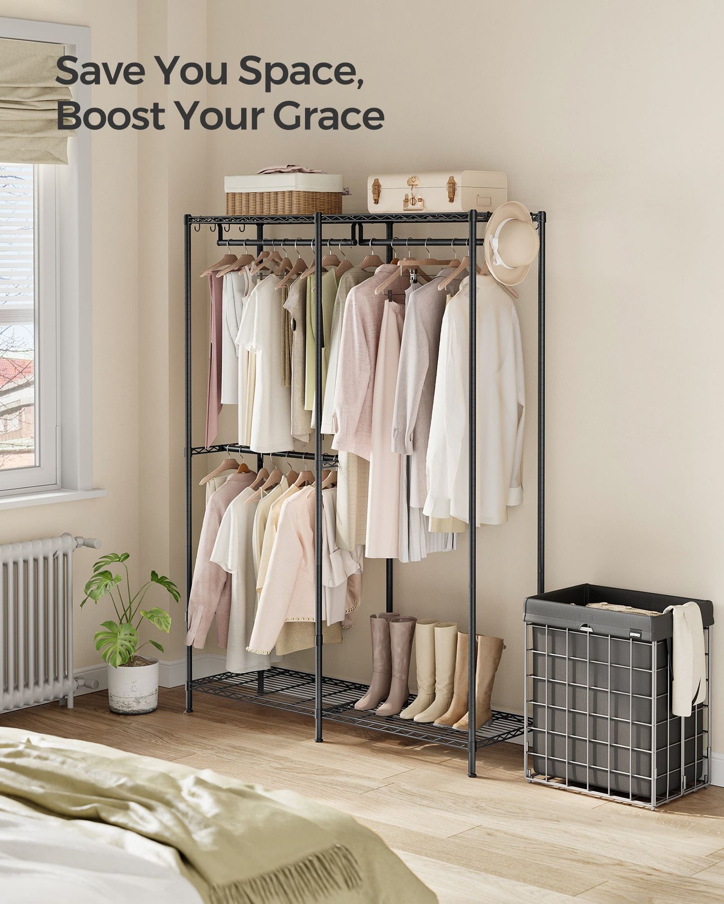 Metal Clothing Rack with Adjustable Shelves and Hanging Rails