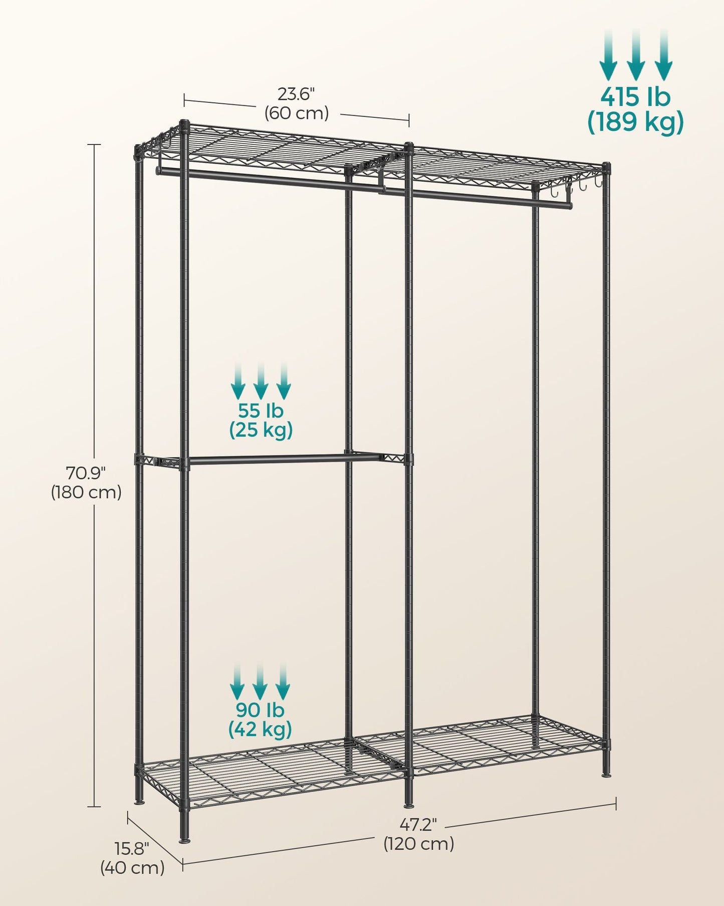 Metal Clothing Rack with Adjustable Shelves and Hanging Rails