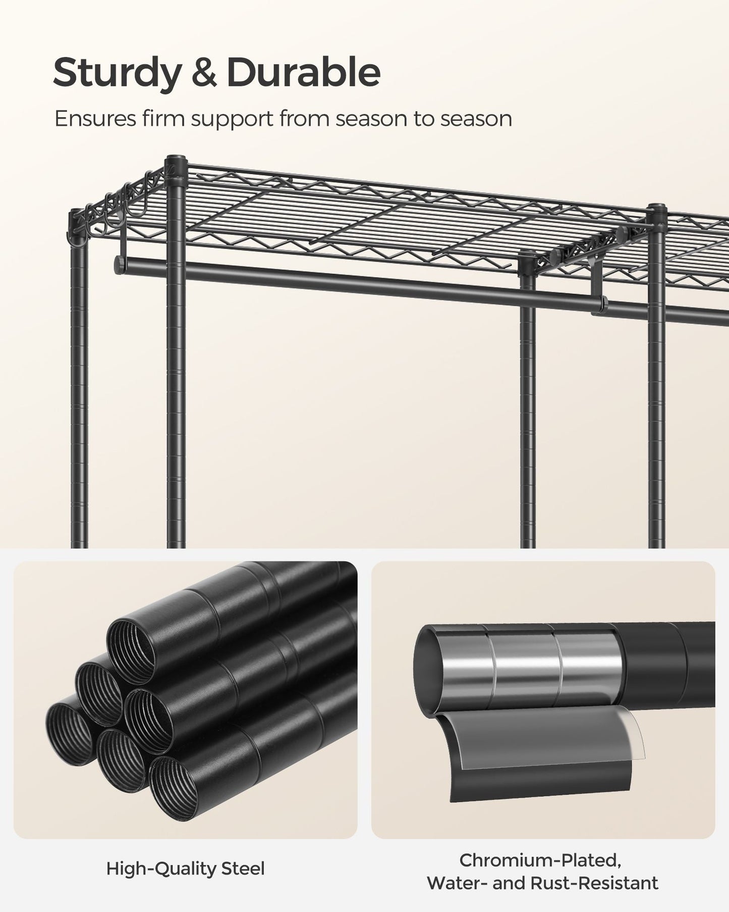 Metal Clothing Rack with Adjustable Shelves and Hanging Rails