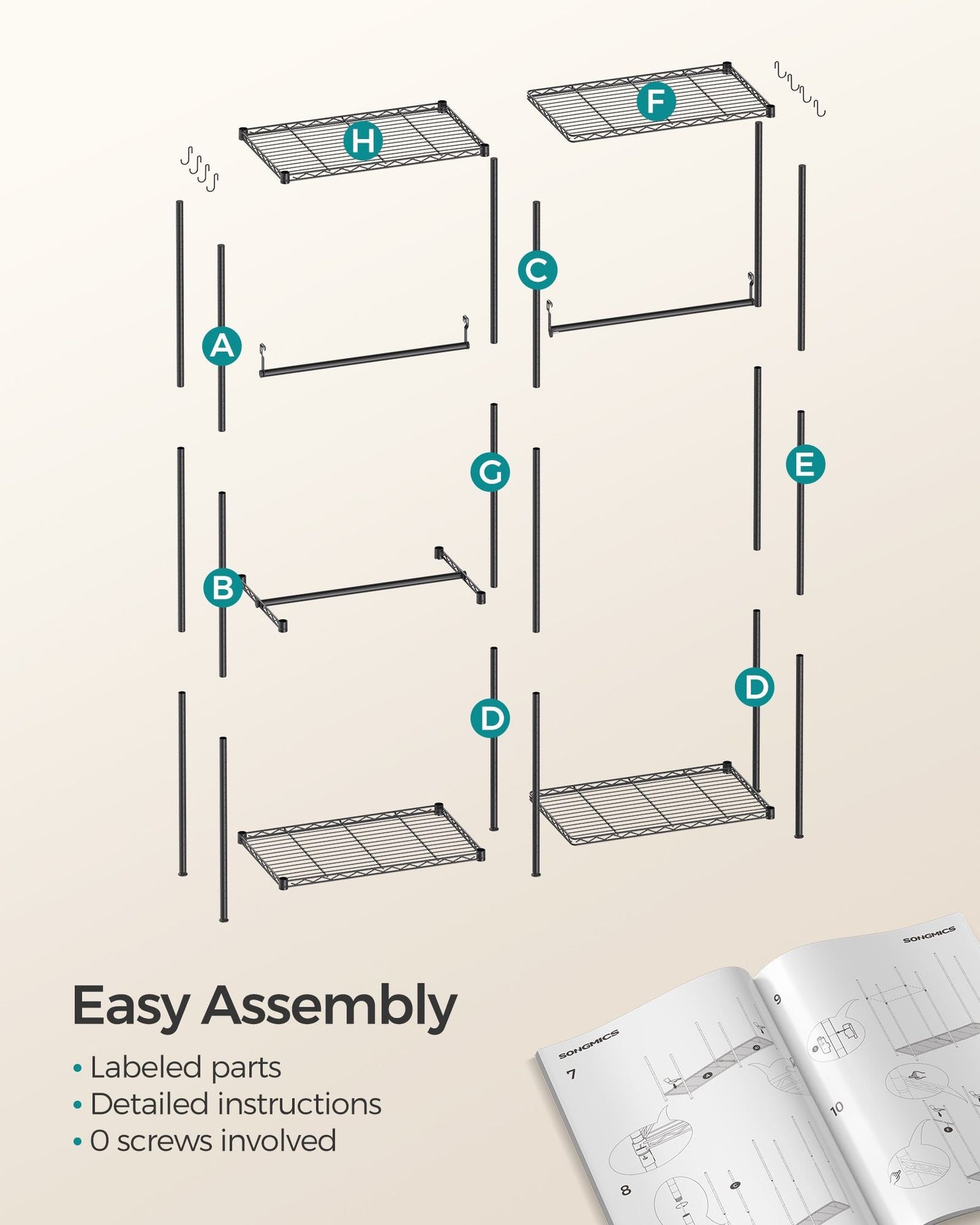 Metal Clothing Rack with Adjustable Shelves and Hanging Rails