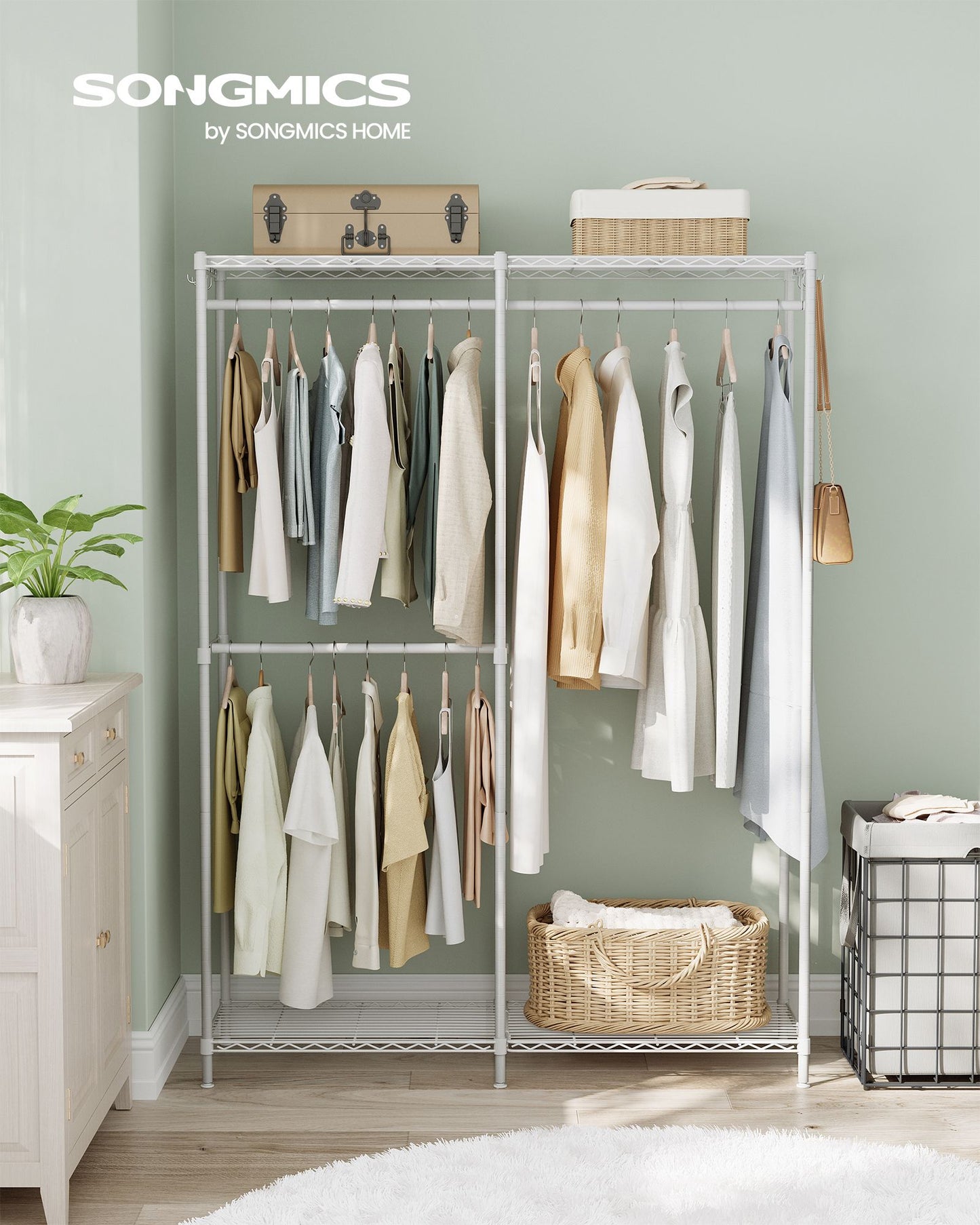 Metal Clothing Rack with Adjustable Shelves and Hanging Rails