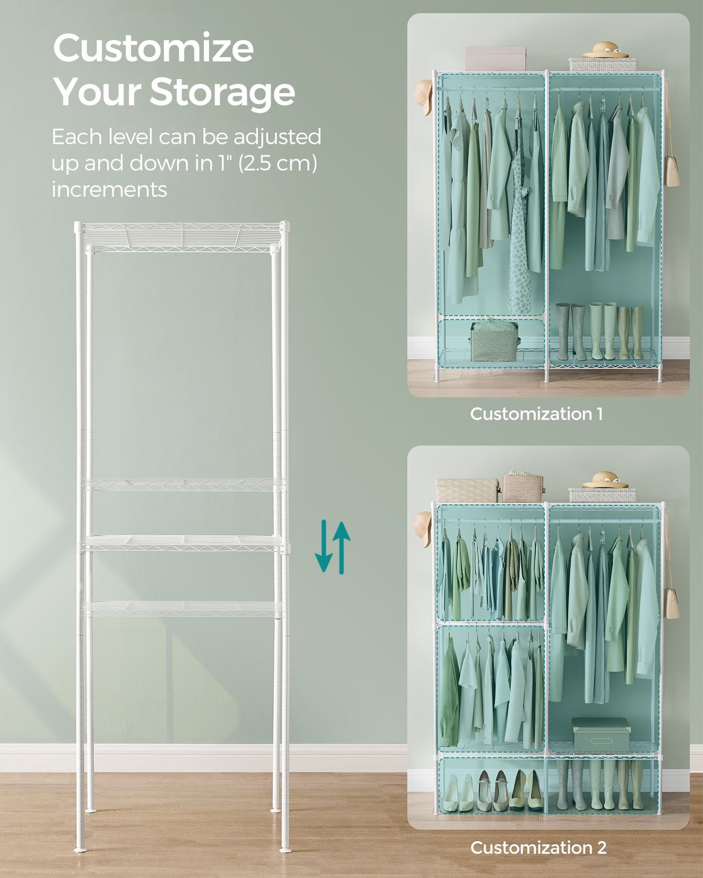 Metal Clothing Rack with Adjustable Shelves and Hanging Rails