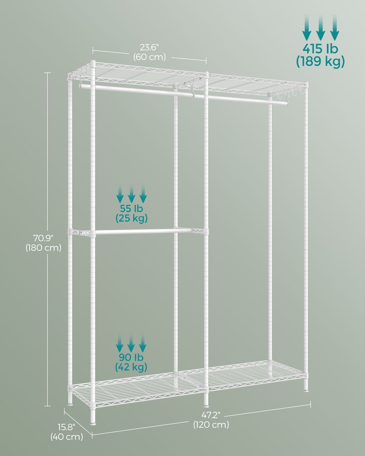 Metal Clothing Rack with Adjustable Shelves and Hanging Rails