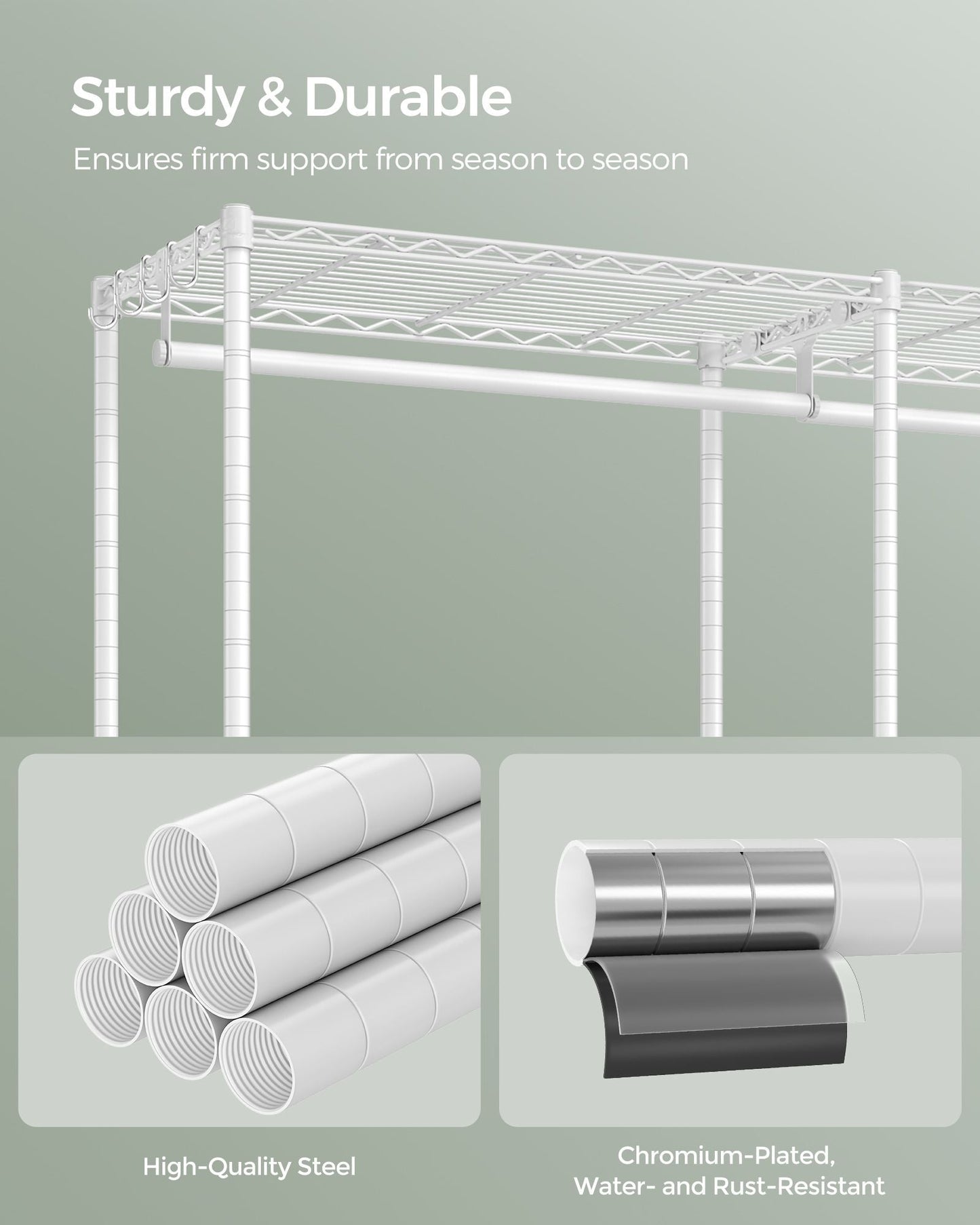 Metal Clothing Rack with Adjustable Shelves and Hanging Rails