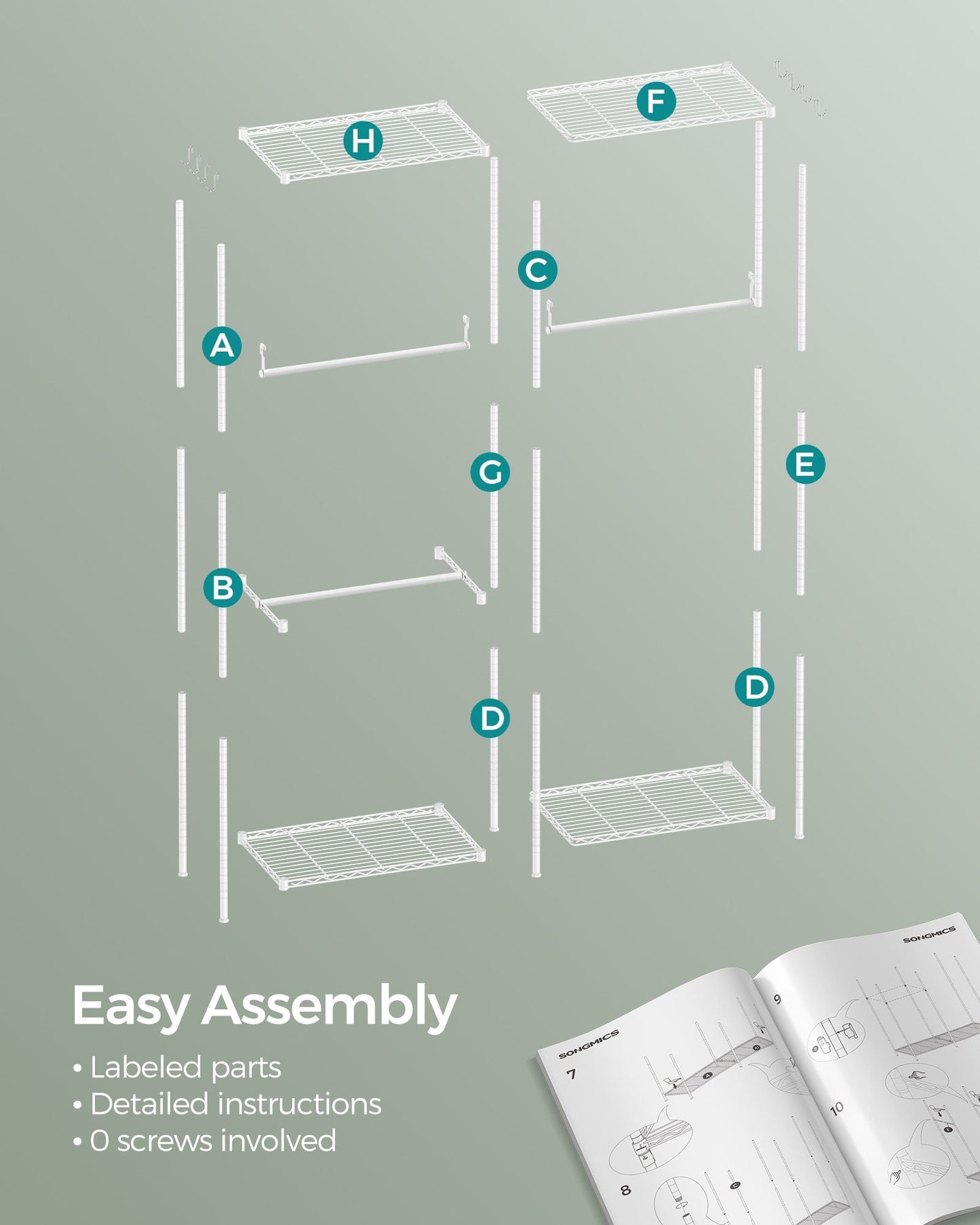 Metal Clothing Rack with Adjustable Shelves and Hanging Rails