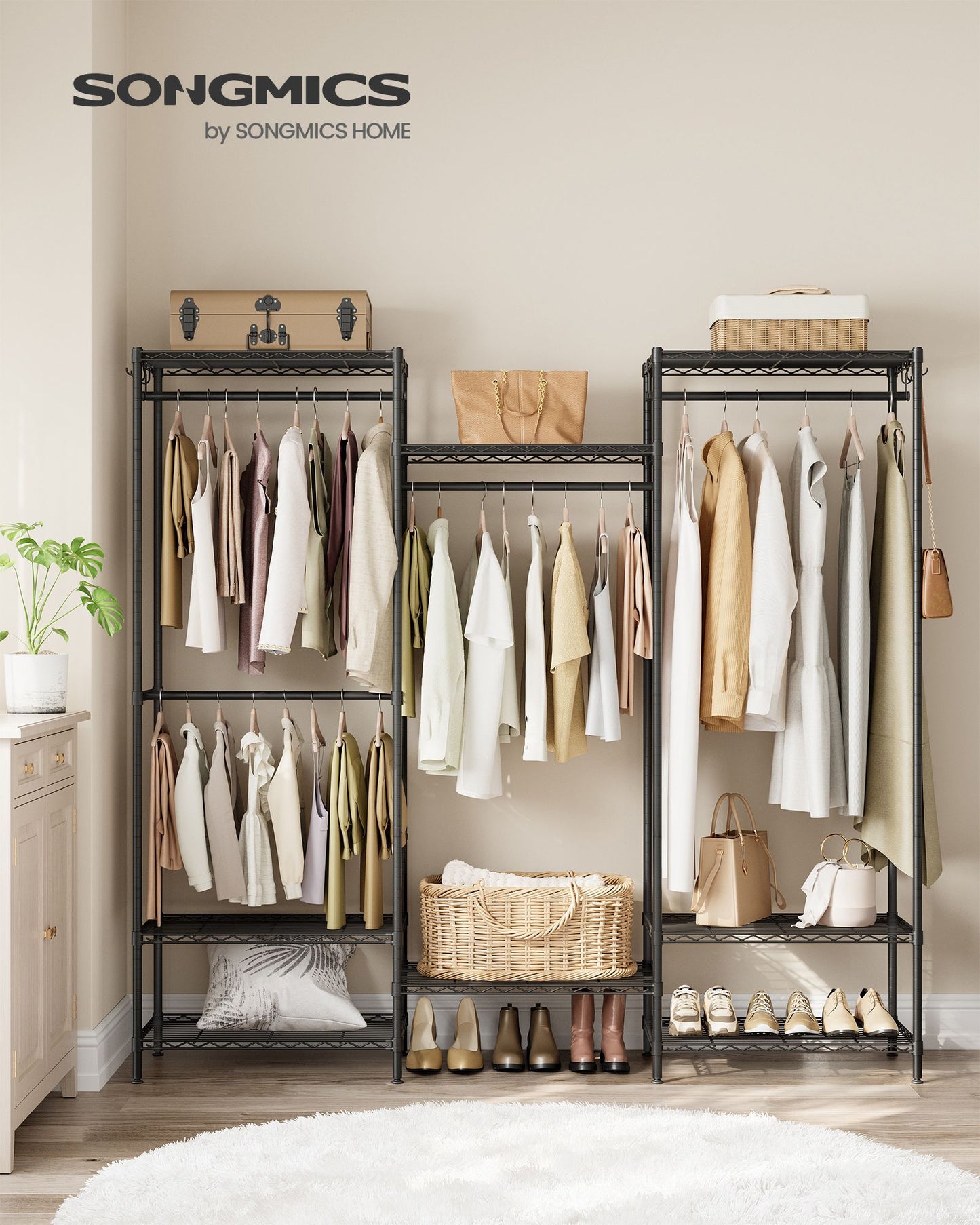 Metal Portable Wardrobe Closet with Adjustable Wire Shelves