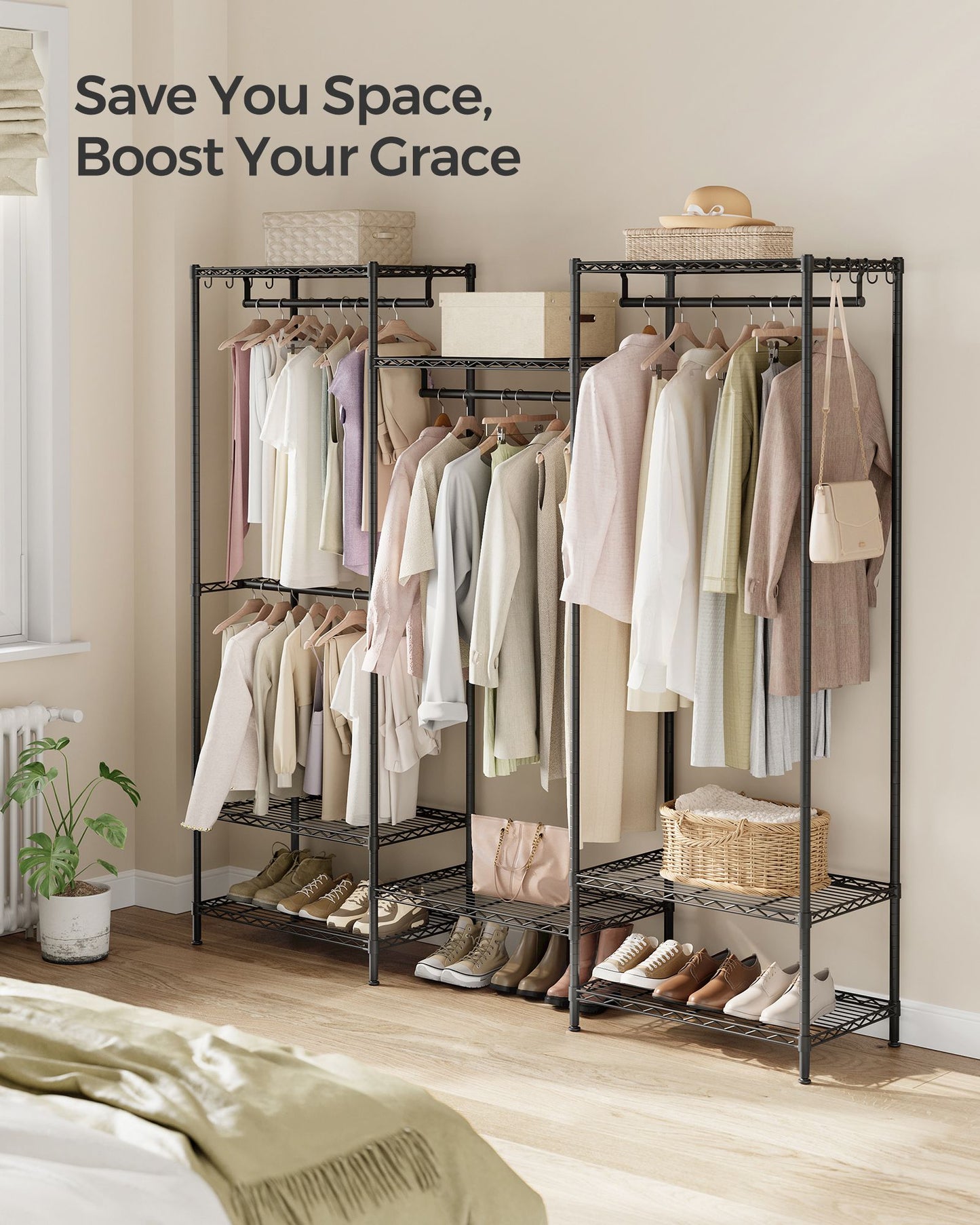 Metal Portable Wardrobe Closet with Adjustable Wire Shelves