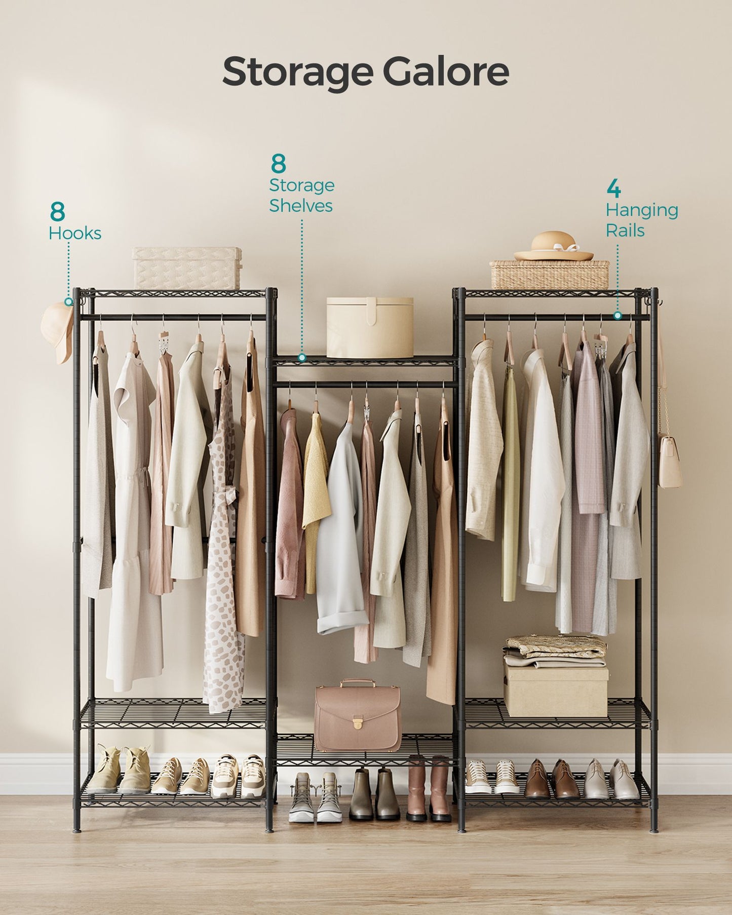 Metal Portable Wardrobe Closet with Adjustable Wire Shelves