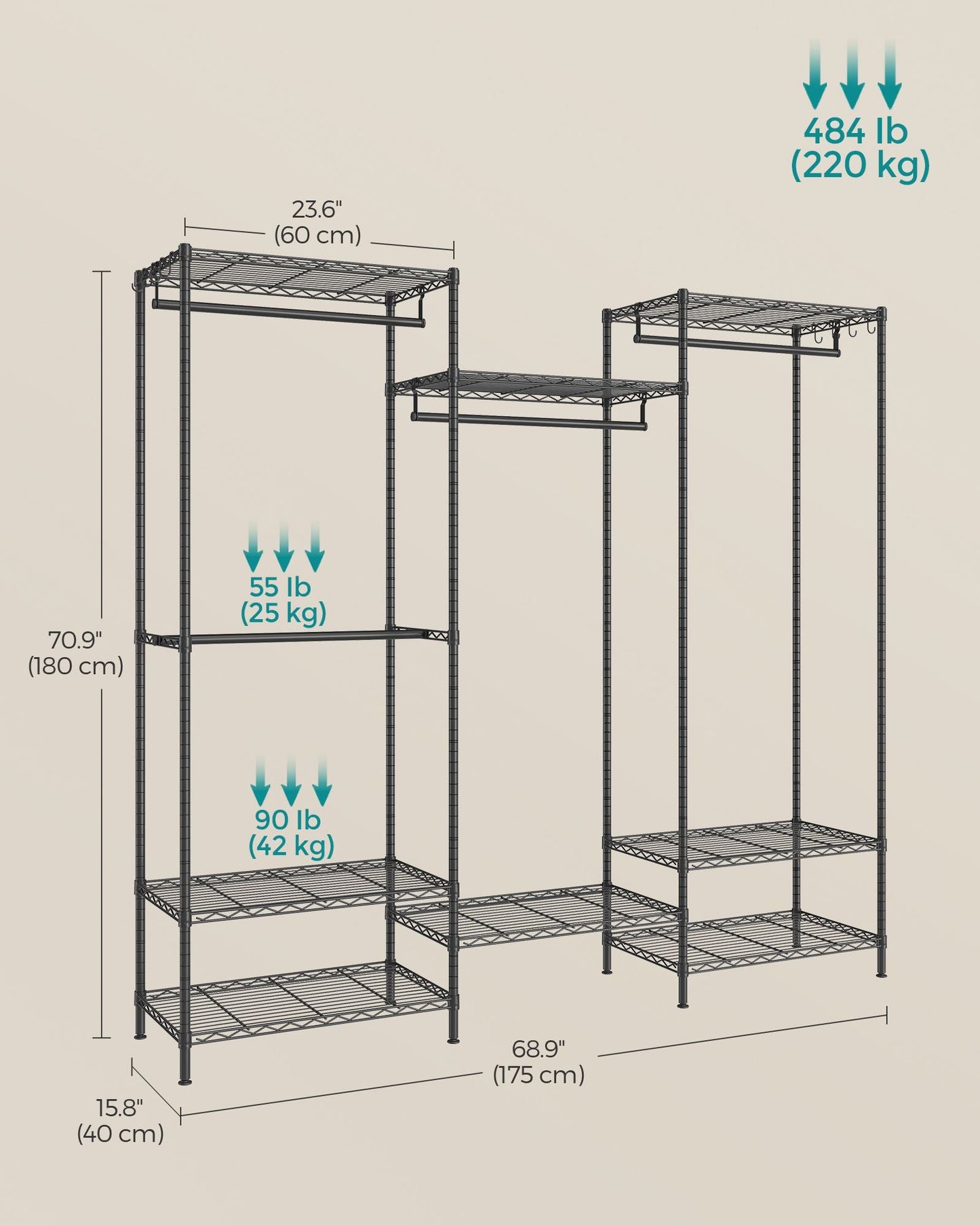 Metal Portable Wardrobe Closet with Adjustable Wire Shelves