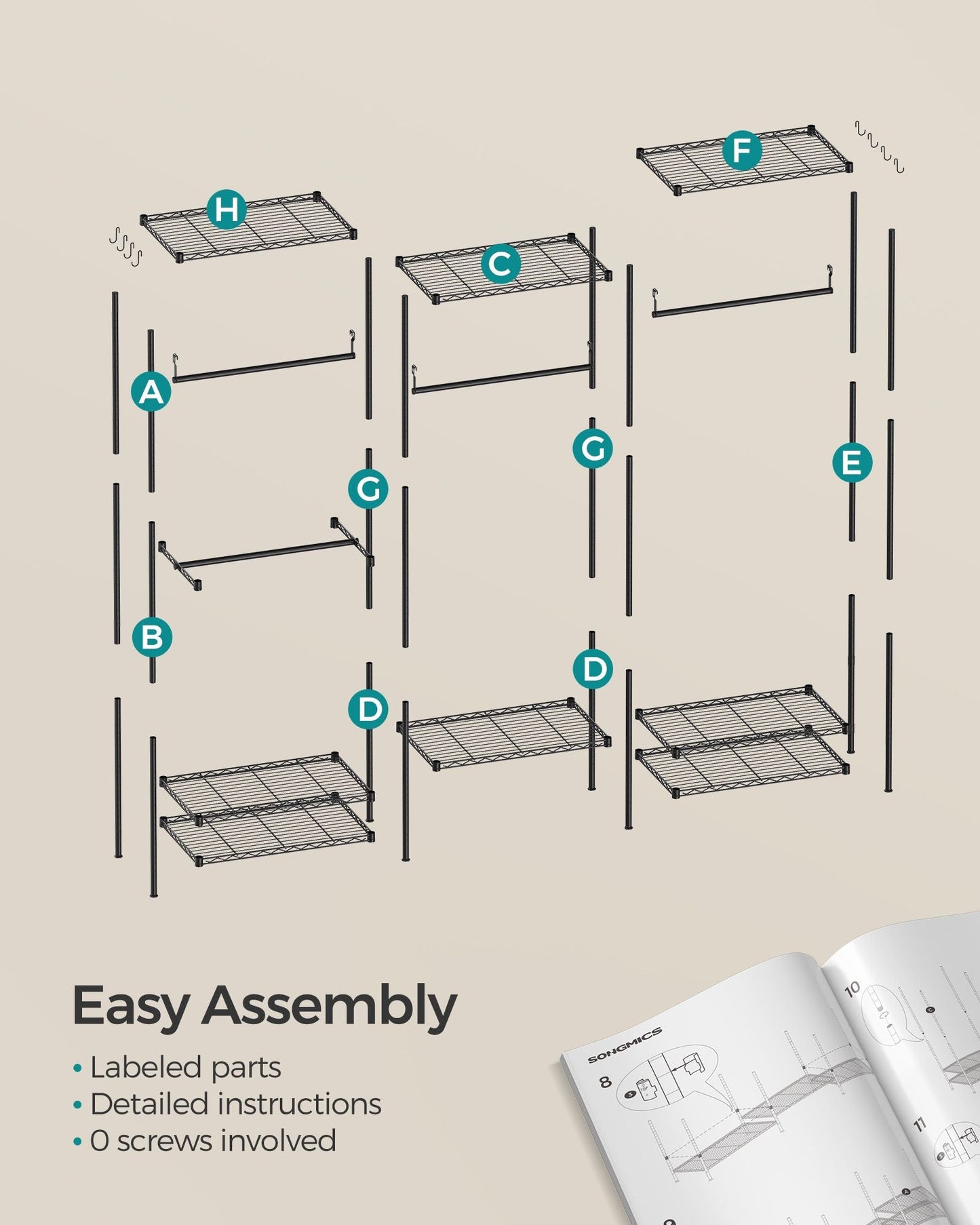 Metal Portable Wardrobe Closet with Adjustable Wire Shelves