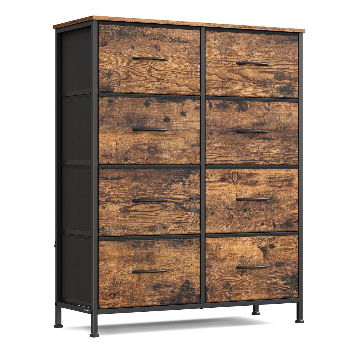 8-Drawer Fabric Dresser, Sturdy Storage Organizer for Bedroom, Rustic Brown & Black
