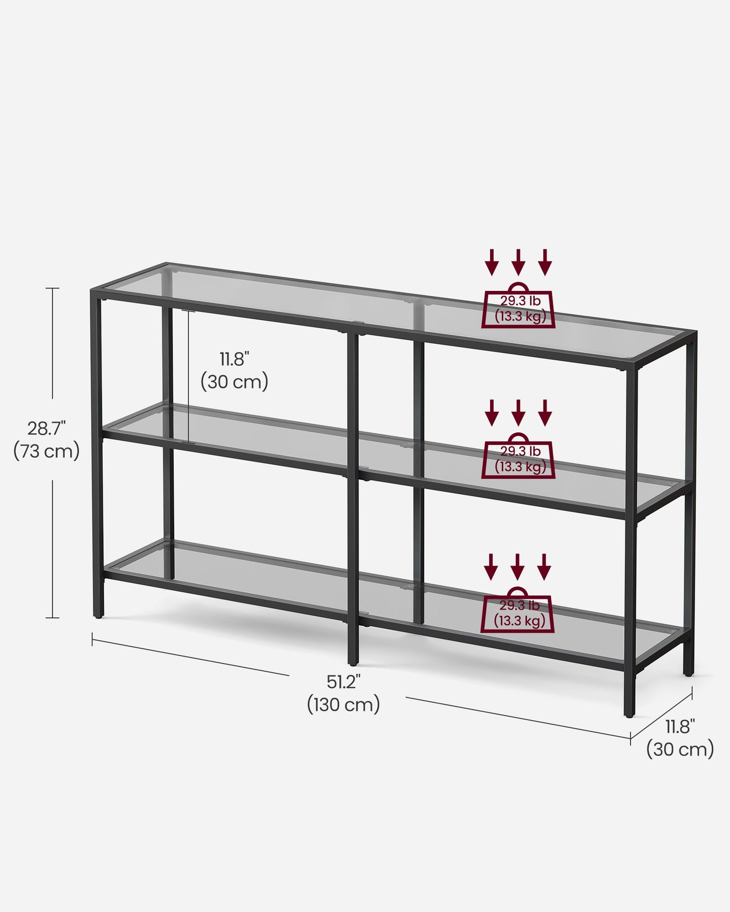 51.2 Inch Console Table with 3 Shelves