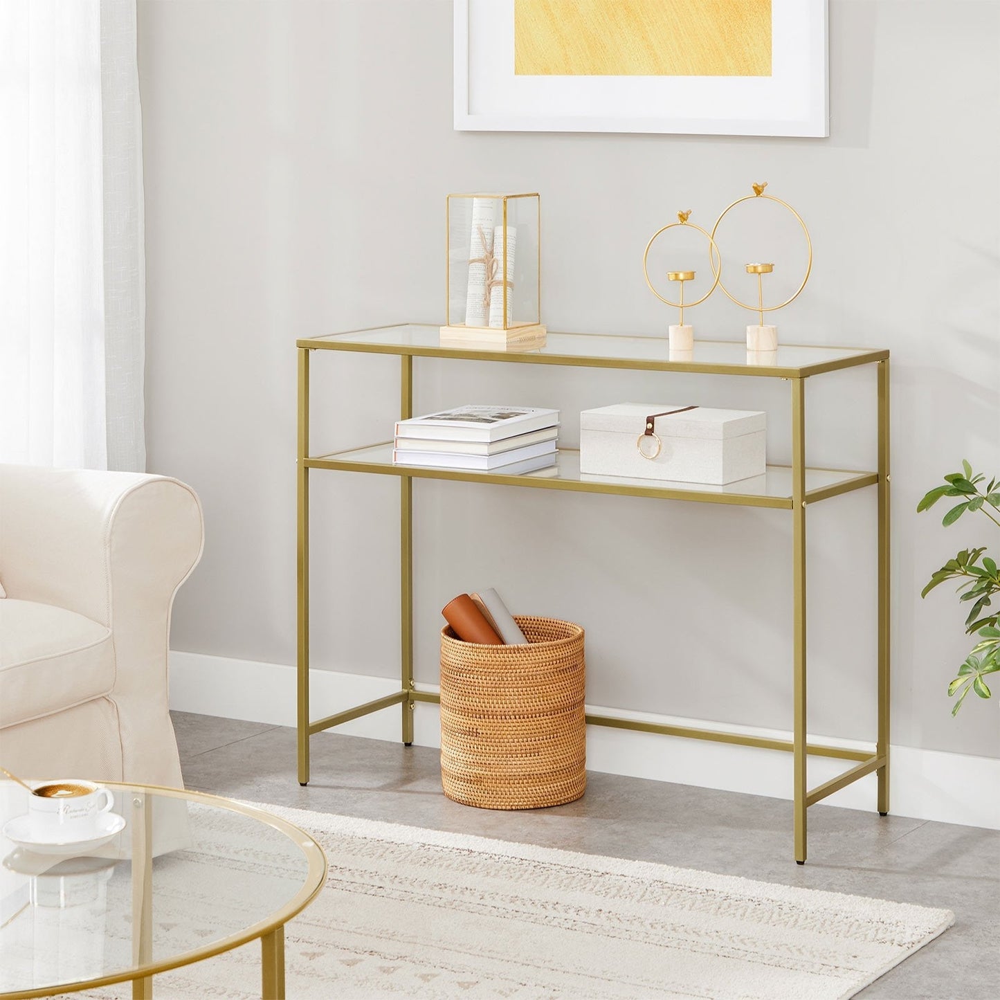 Gold Console Table with Shelf