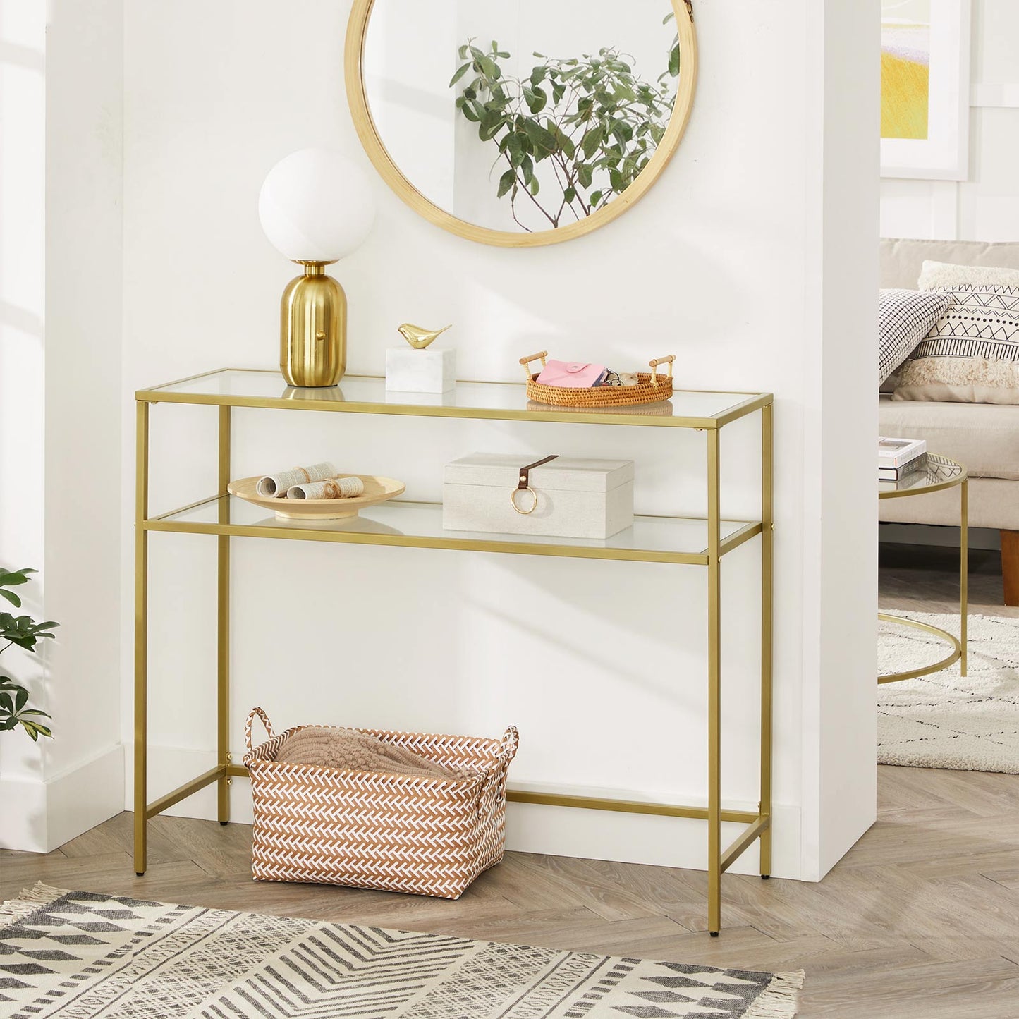 Gold Console Table with Shelf