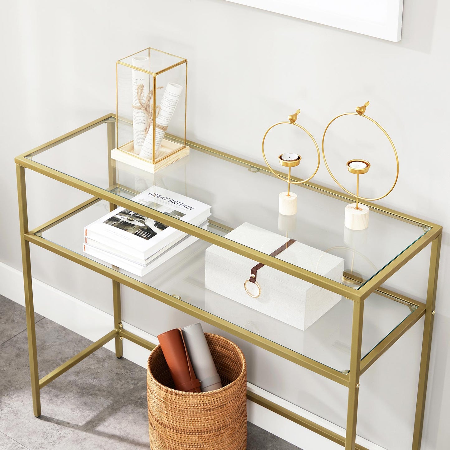 Gold Console Table with Shelf