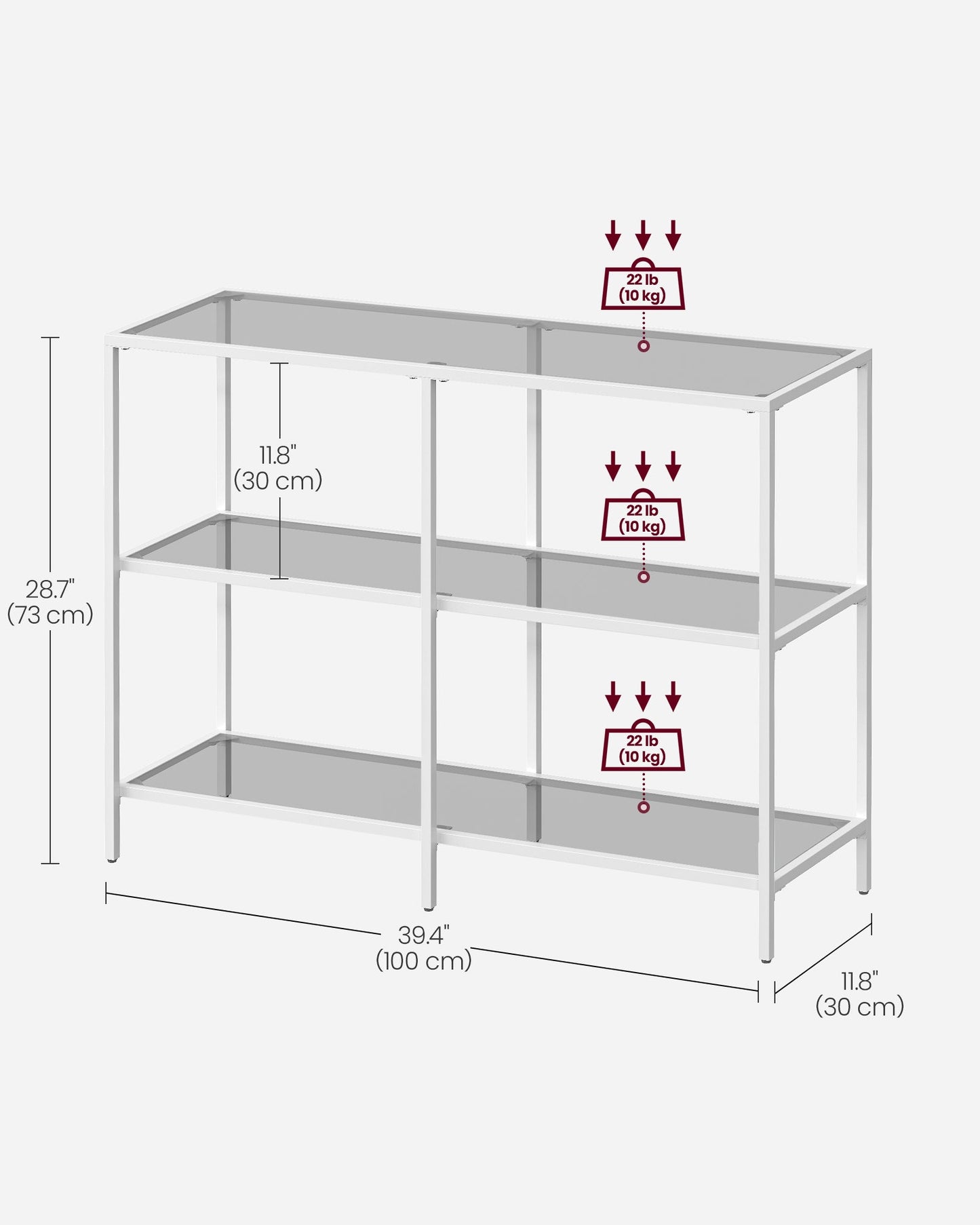 39.4 Inch Console Table with 3 Shelves