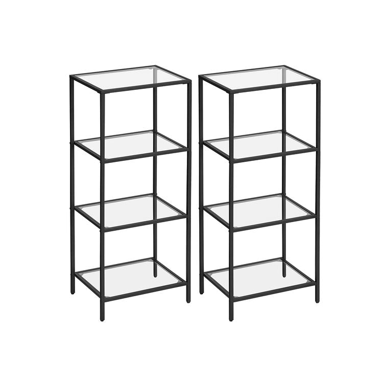Bookcase, 4-Tier Shelving Unit, Bookshelf, Tempered Glass, Black