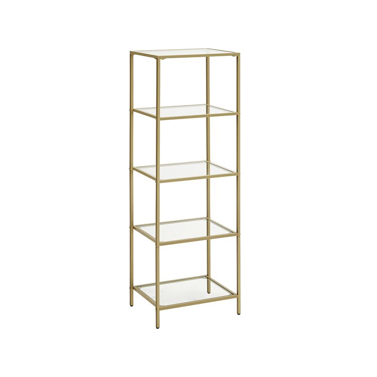 Bookcase, 5-Tier Bookshelf, Slim Shelving Unit for Bedroom, Tempered Glass, Tempered Glass