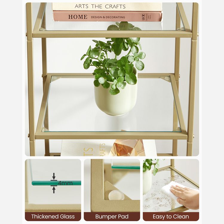 Bookcase, 5-Tier Bookshelf, Slim Shelving Unit for Bedroom, Tempered Glass, Tempered Glass