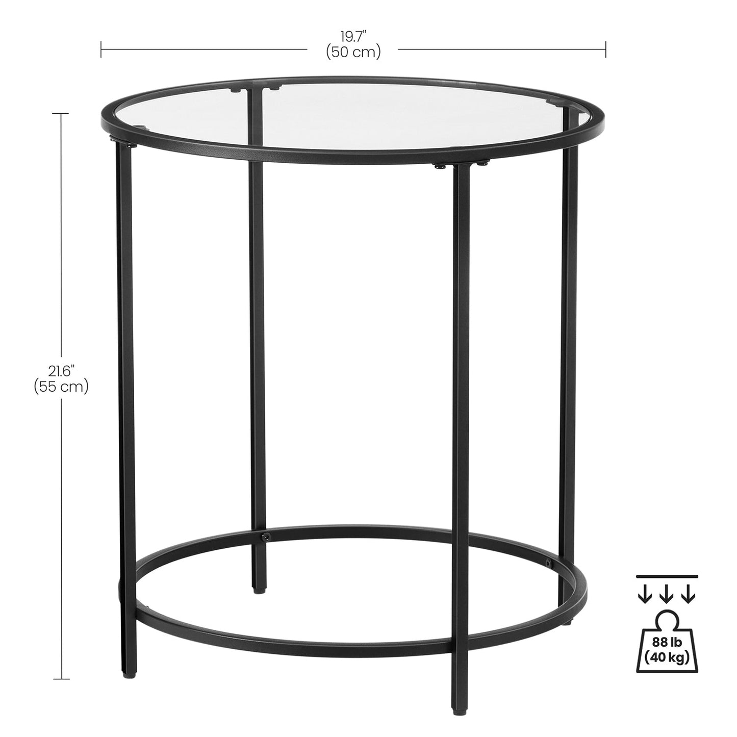 Glass Round Side Table with Metal Frame, Set of 2