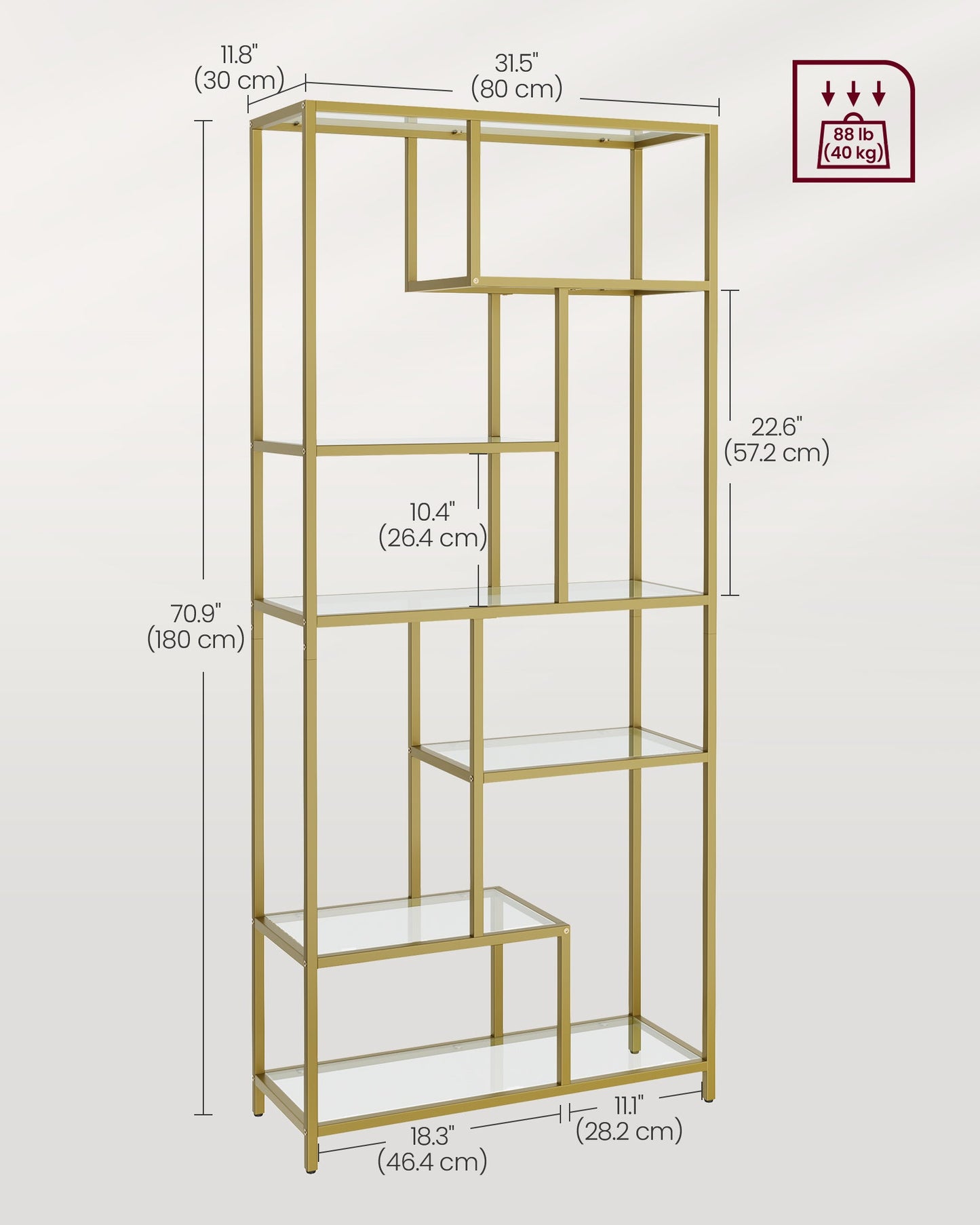 6-Tier Tall Bookshelf with Tempered Glass Shelves