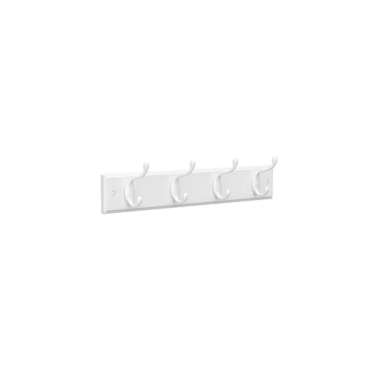 Wall-Mount Coat Rack, Oval Hook Rail, 4 Double Hooks, White