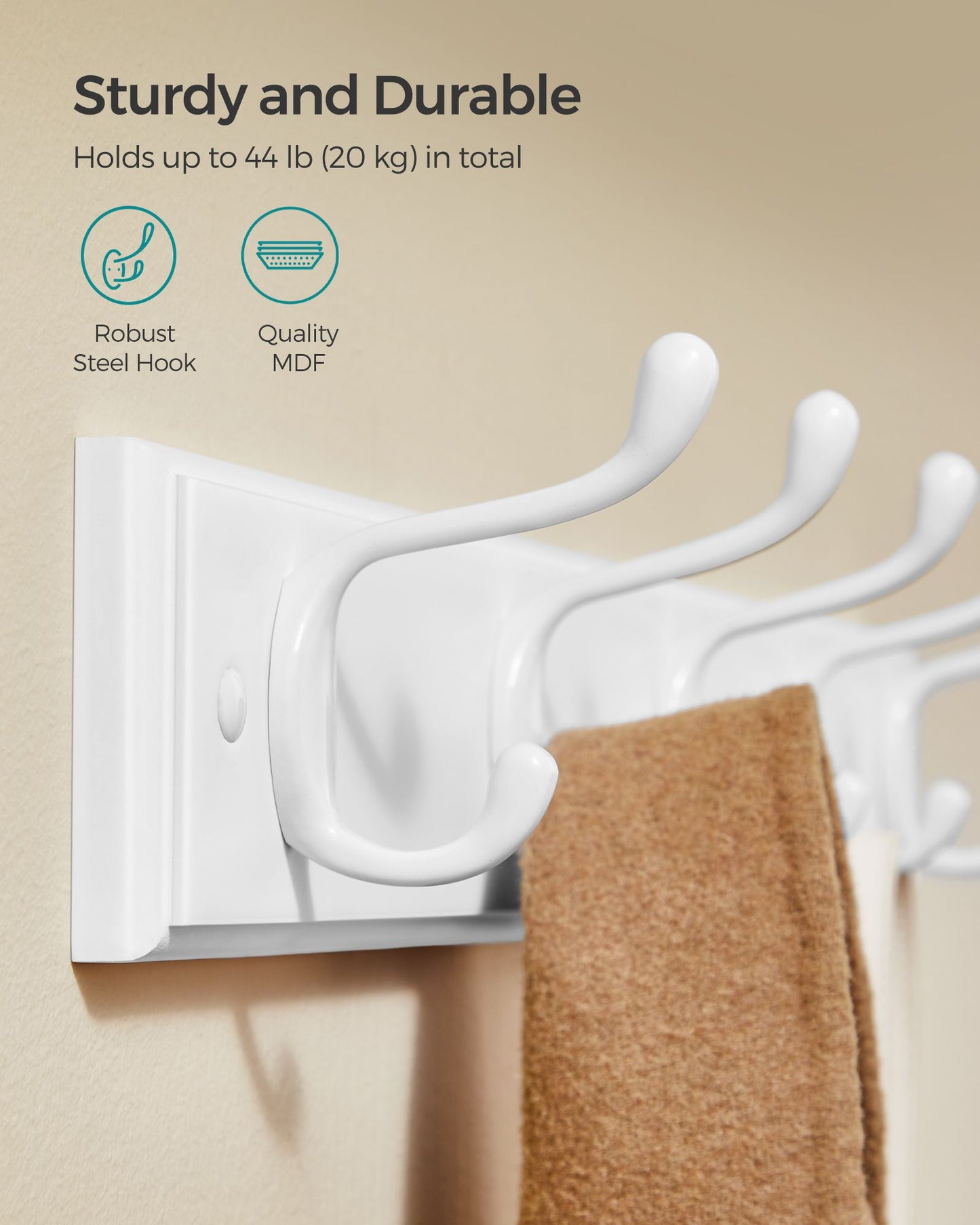 Wall-Mounted Coat Rack with 5 Dual Metal Hooks