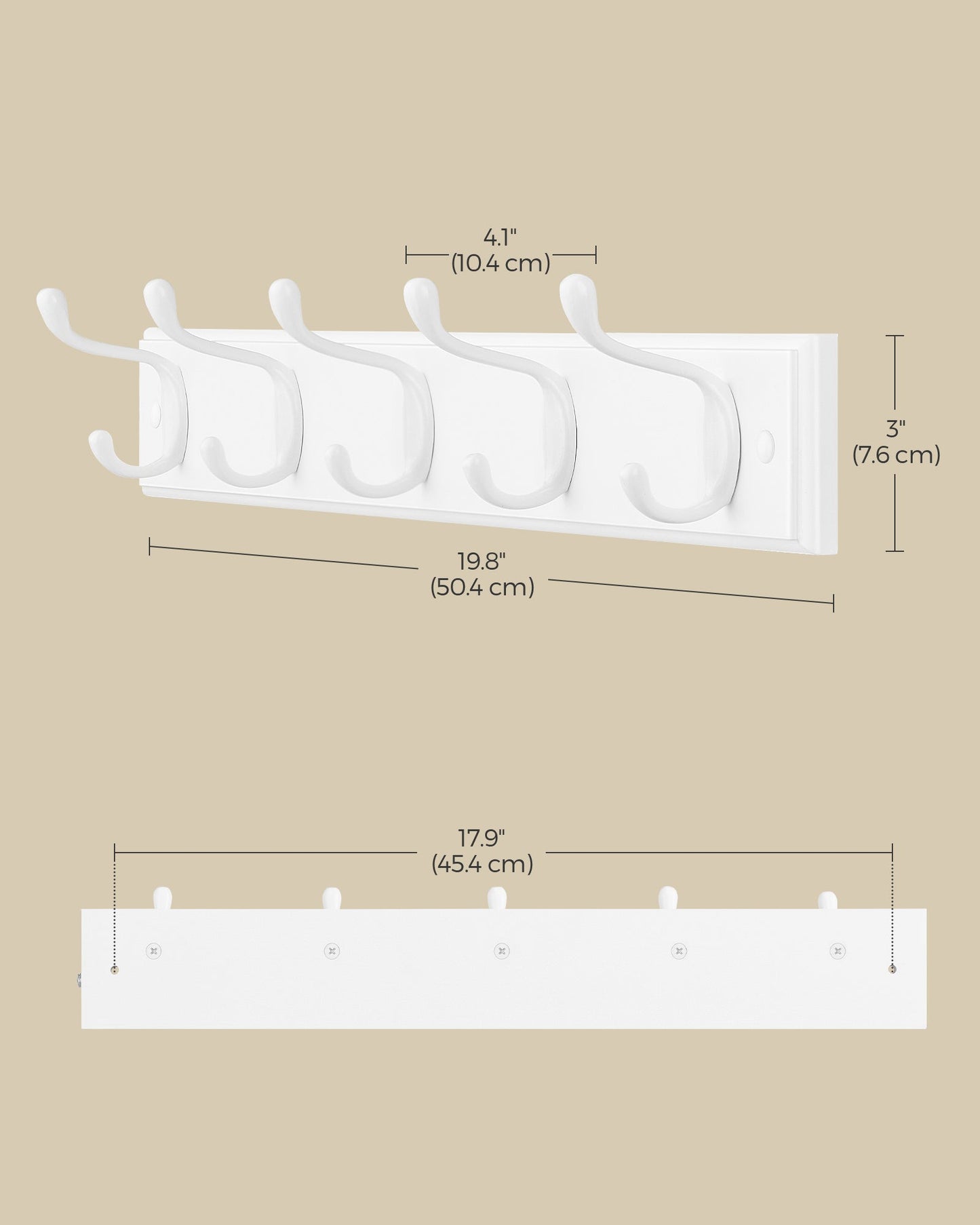 Wall-Mounted Coat Rack with 5 Dual Metal Hooks