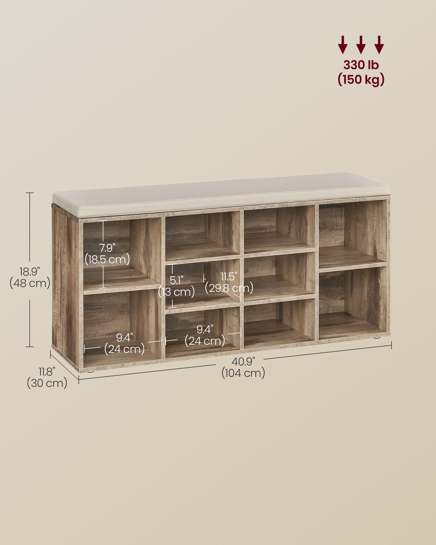 Shoe Bench, Storage Bench with Padded Seat