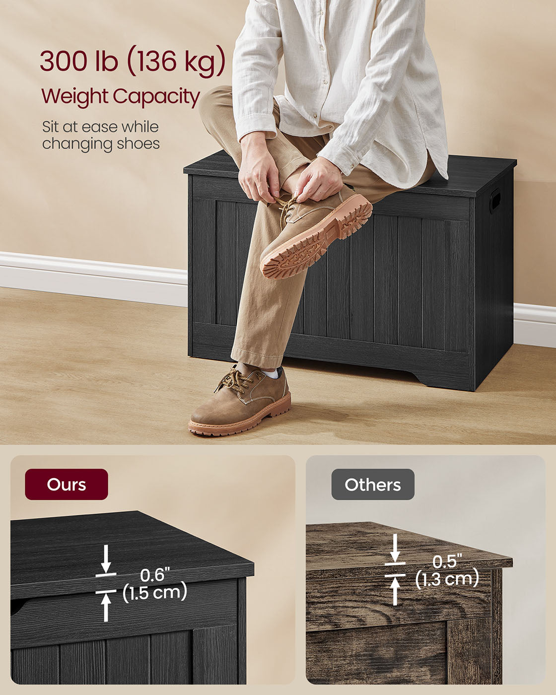 29.9 Inches Width Storage Chest with 2 Safety Hinges