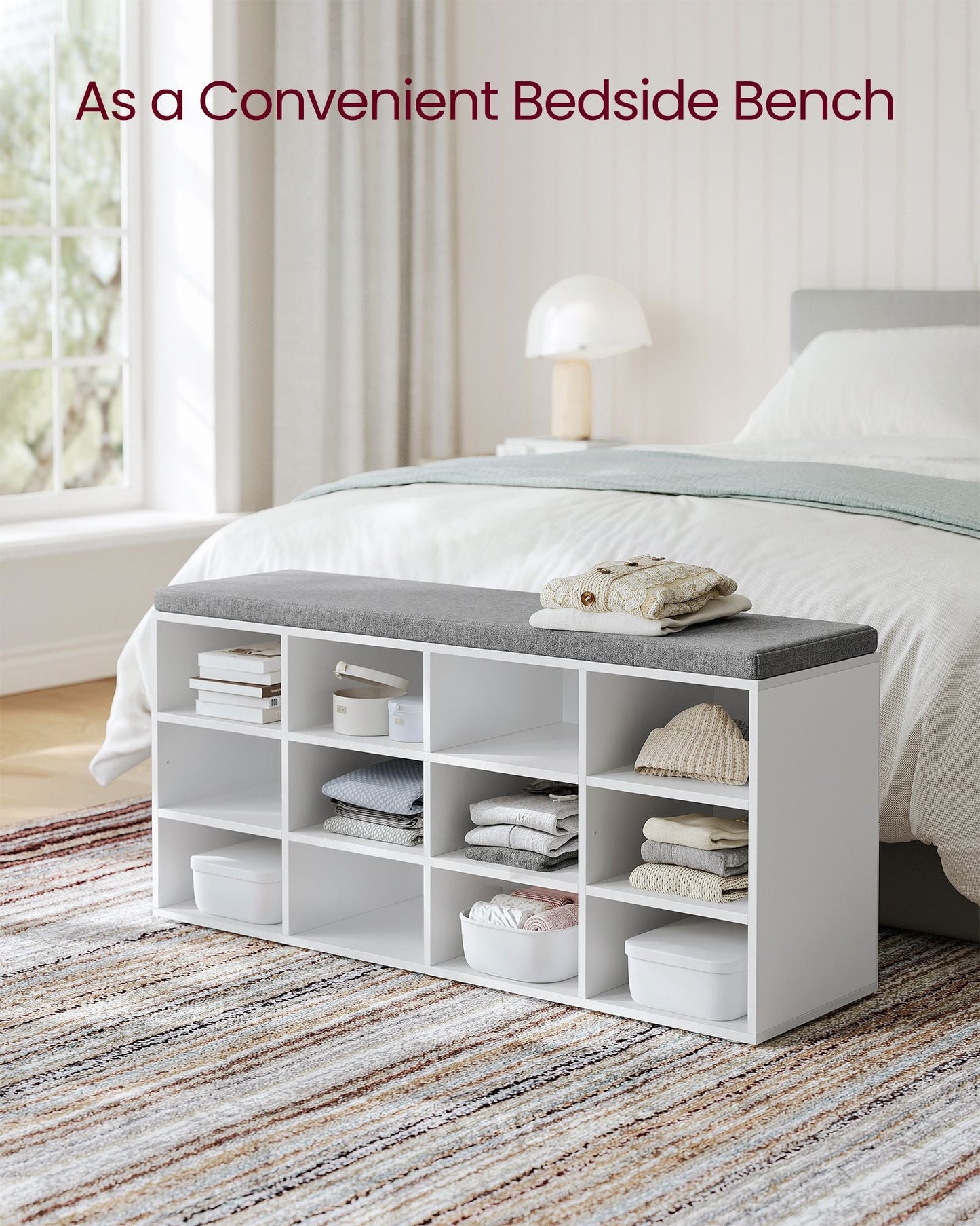 Shoe Bench with Cushion,12 Compartments