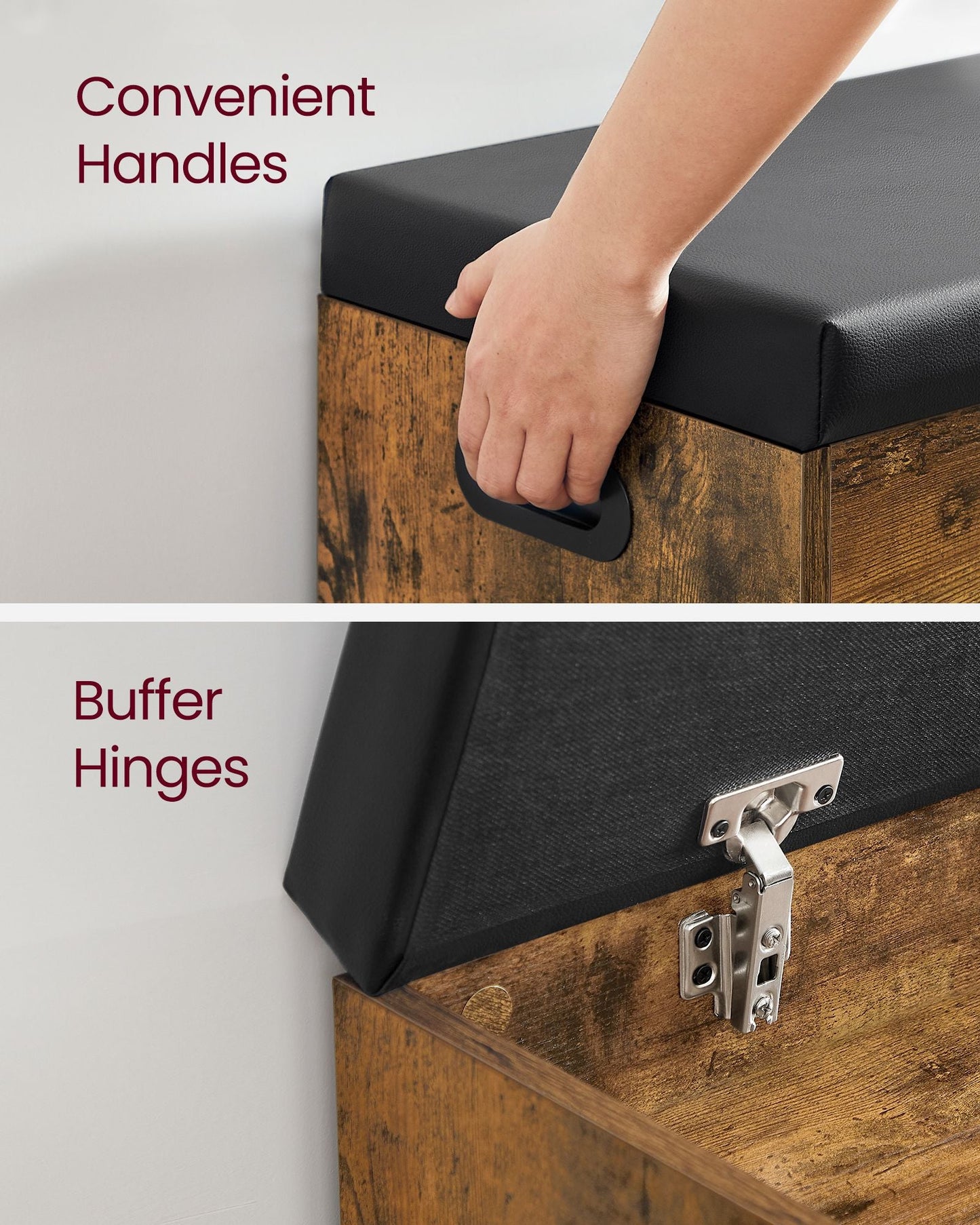 Storage Bench with Cushion, Padded Seat, 3 Compartments
