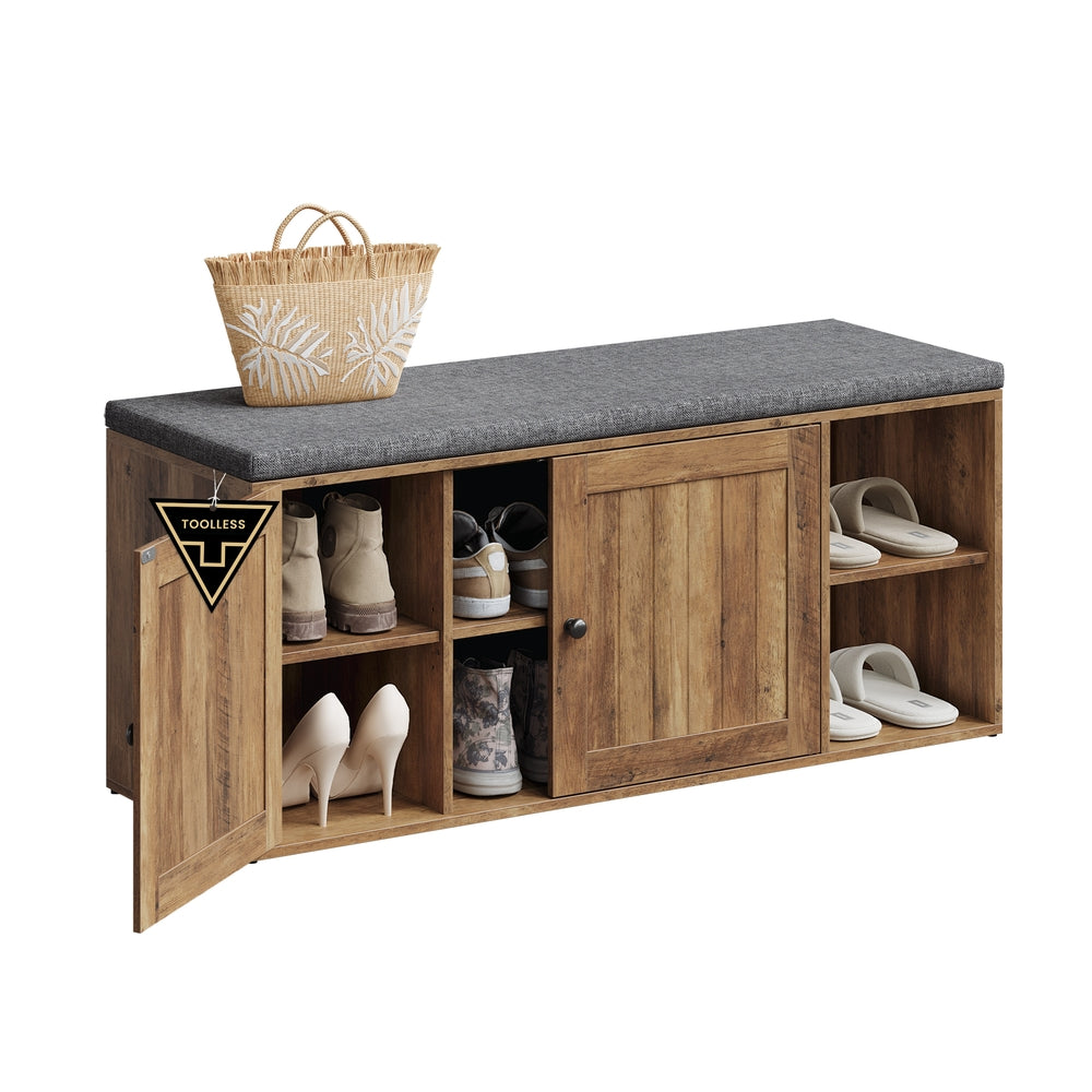 Storage Bench, Superfast Toolless Assembly, 41" Wide Entryway Shoe Bench with Cushion & Adjustable Shelves, Shoe Rack Cabinet, Snow White and Slate Gray