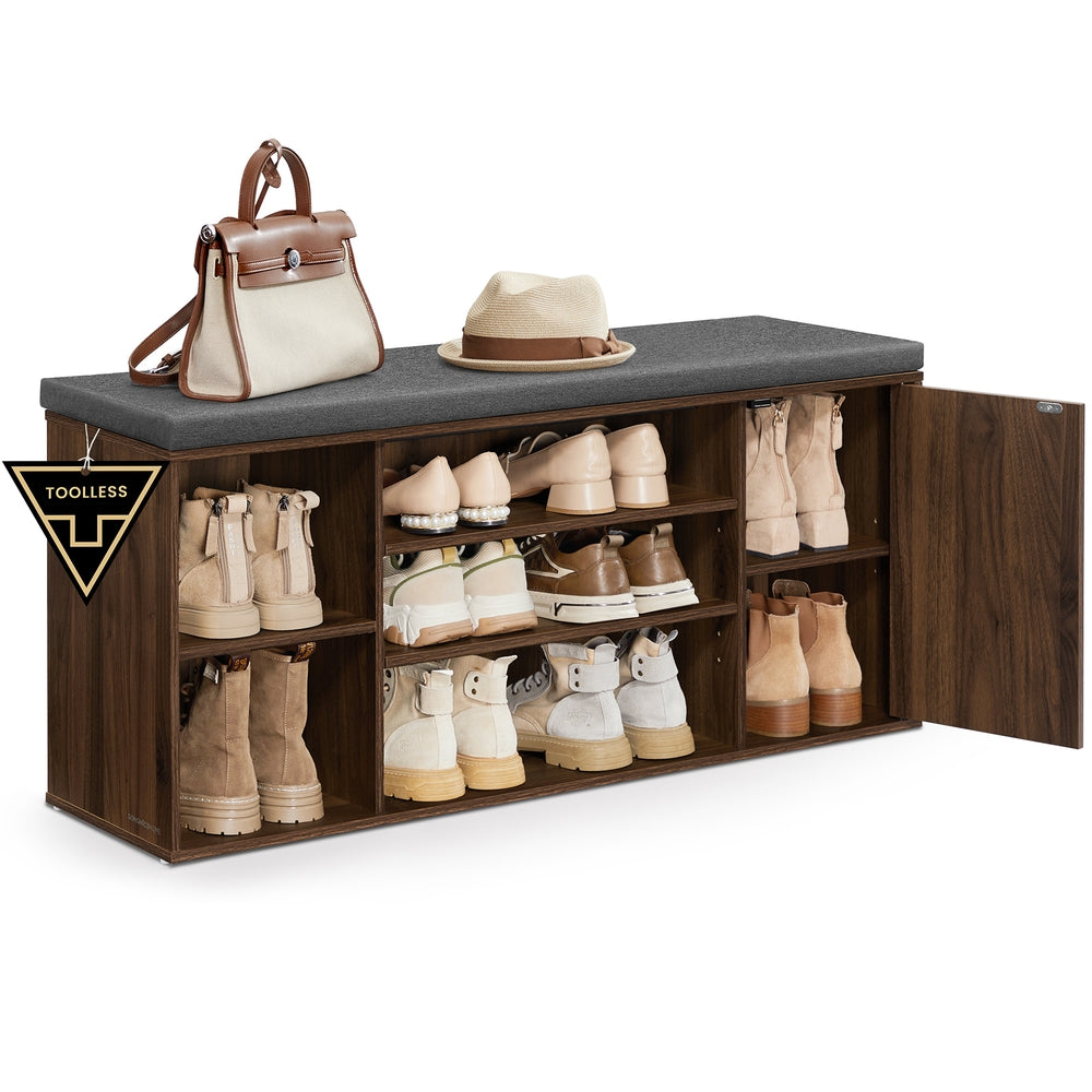 Storage Bench, Superfast Toolless Assembly, 41" Wide Entryway Shoe Bench with Cushion & Adjustable Shelves, Shoe Rack Cabinet, Snow White and Slate Gray