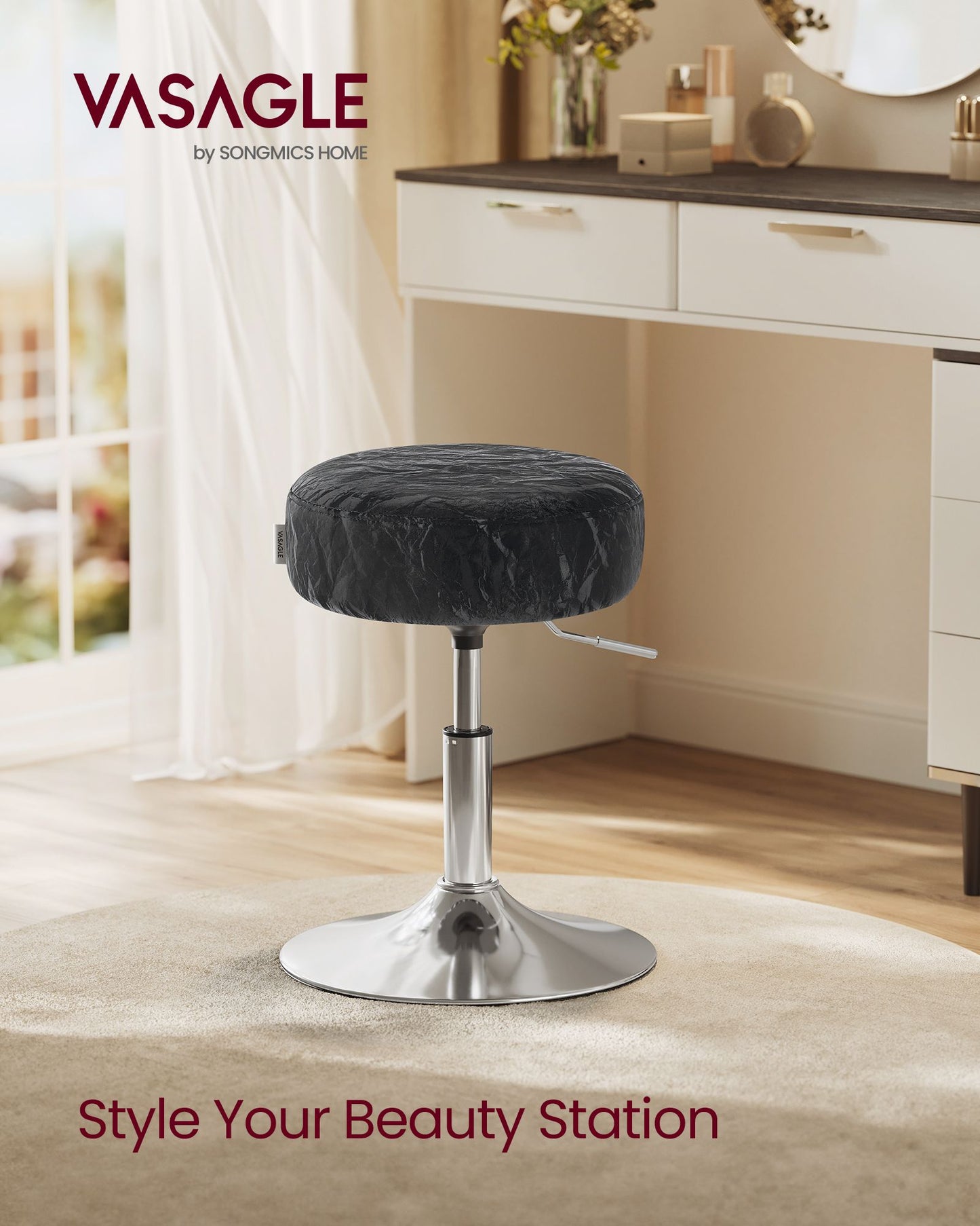 Vanity Stools Set of 2, Makeup Vanity Chairs, Modern, Cream White