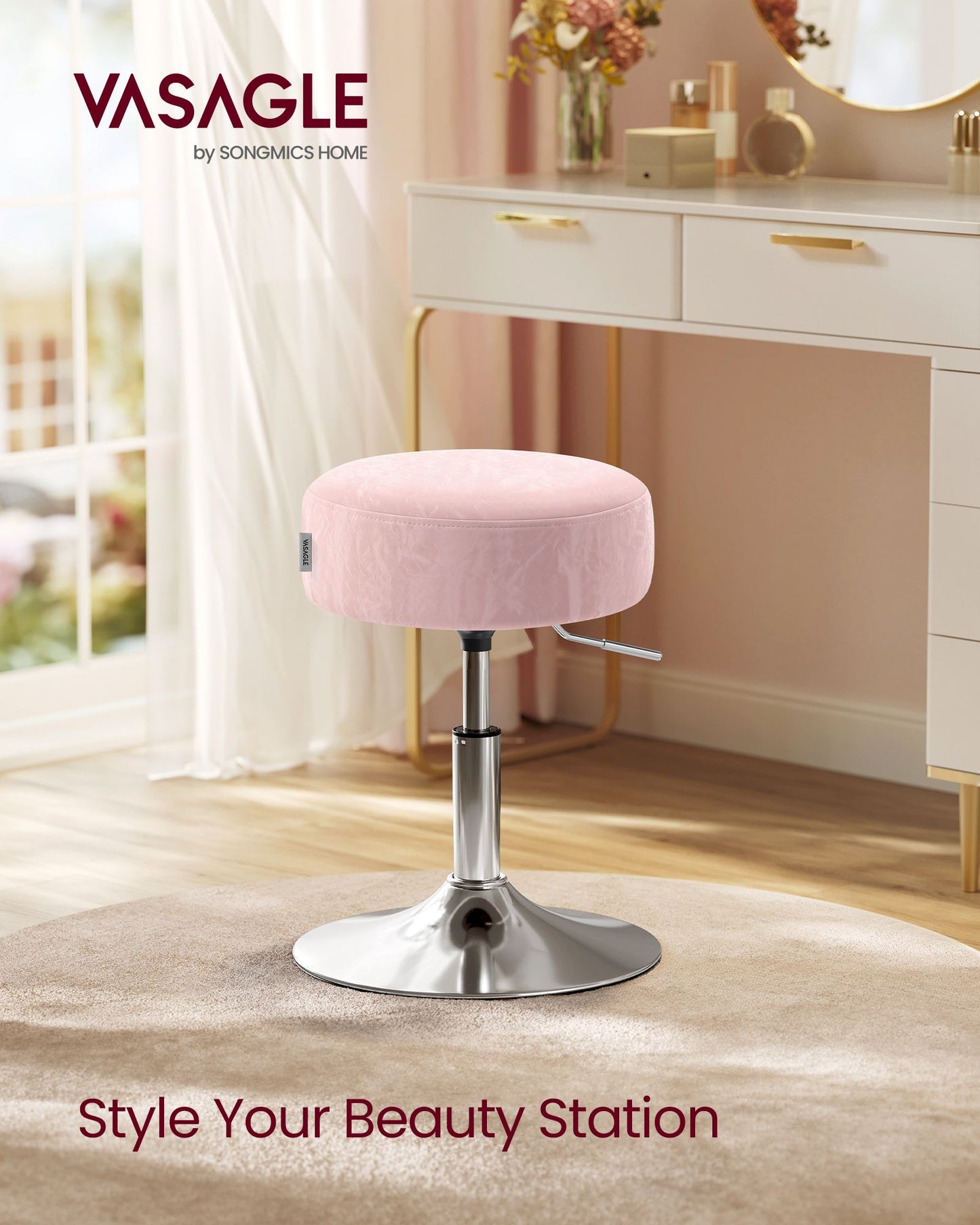 Vanity Stools Set of 2, Makeup Vanity Chairs, Modern, Cream White